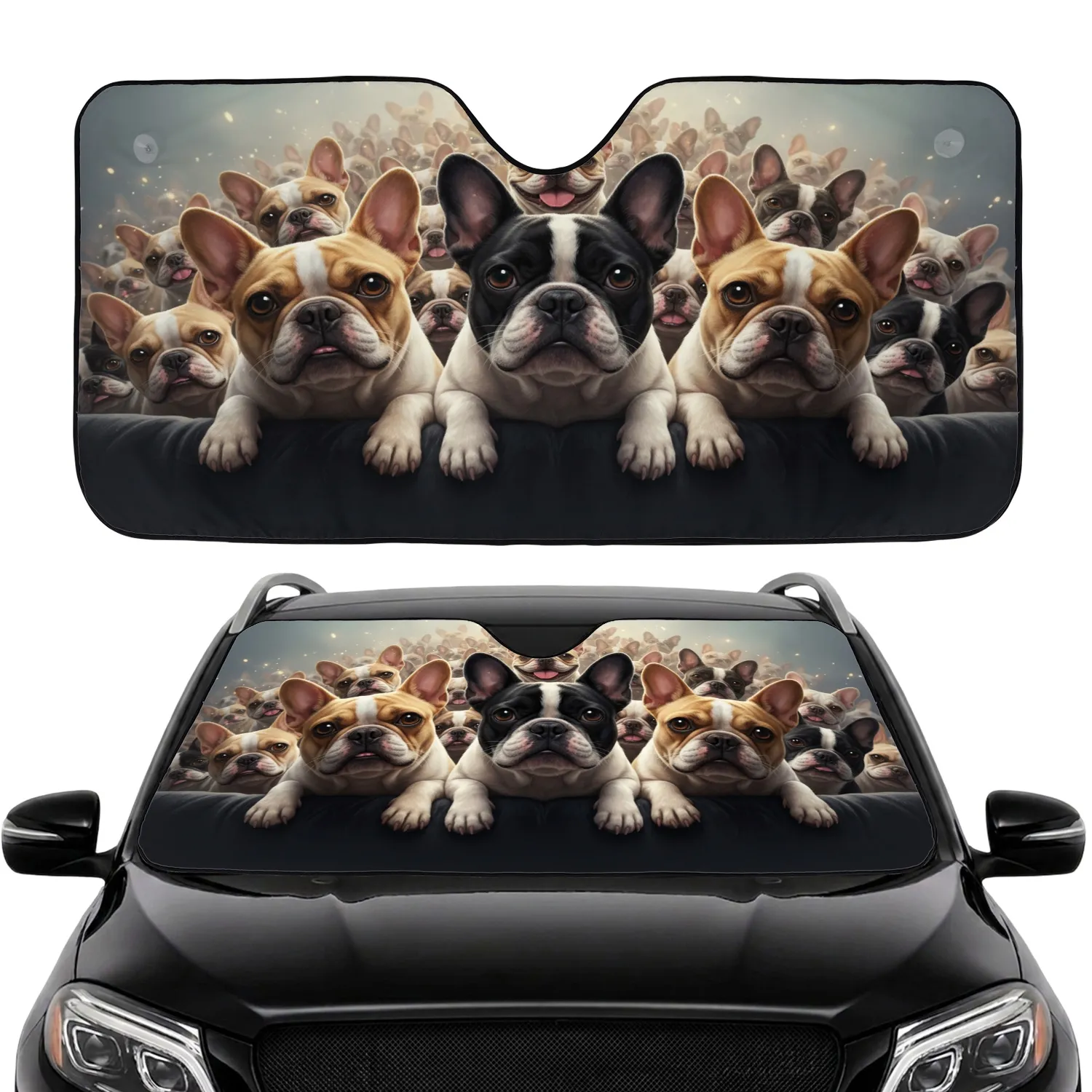 Full Pack French Bulldogs - Dog Lover Everyday Driving Gift Car Sunshade - 1