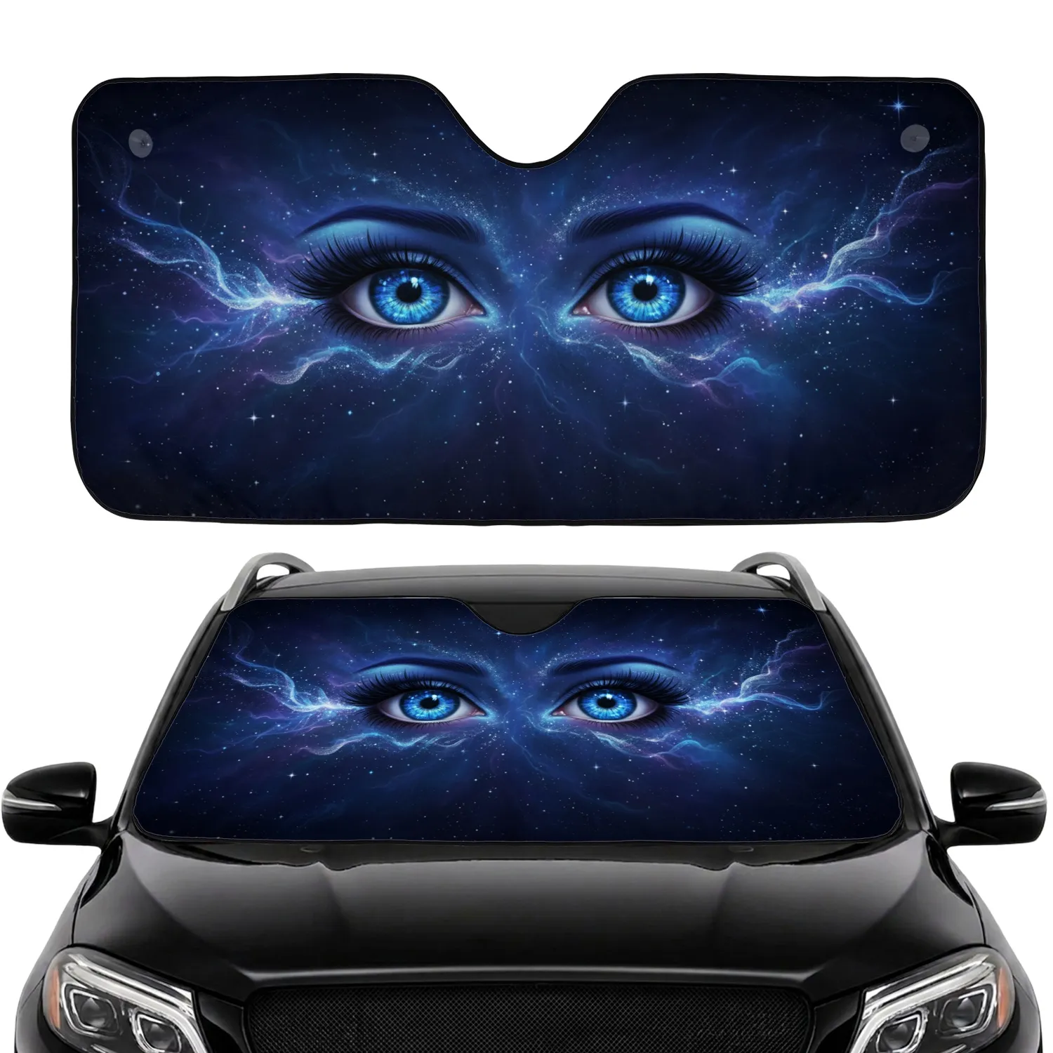 Enchanting Blue Eyes Cosmic Nebula - Ethereal Stargazer Gift Car Sunshade - 1