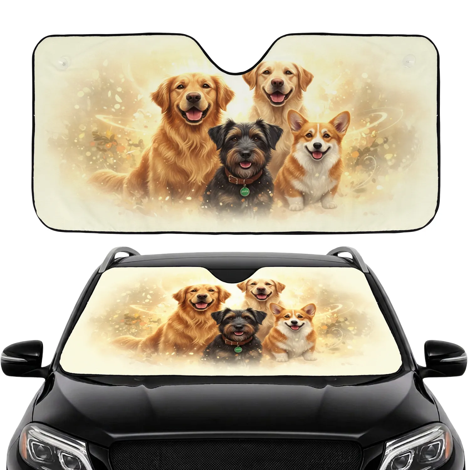Happy Smiling Diverse Dog Breeds Jaja Tag - Warmth Happiness Dog Lover Gift Car Sunshade - 1