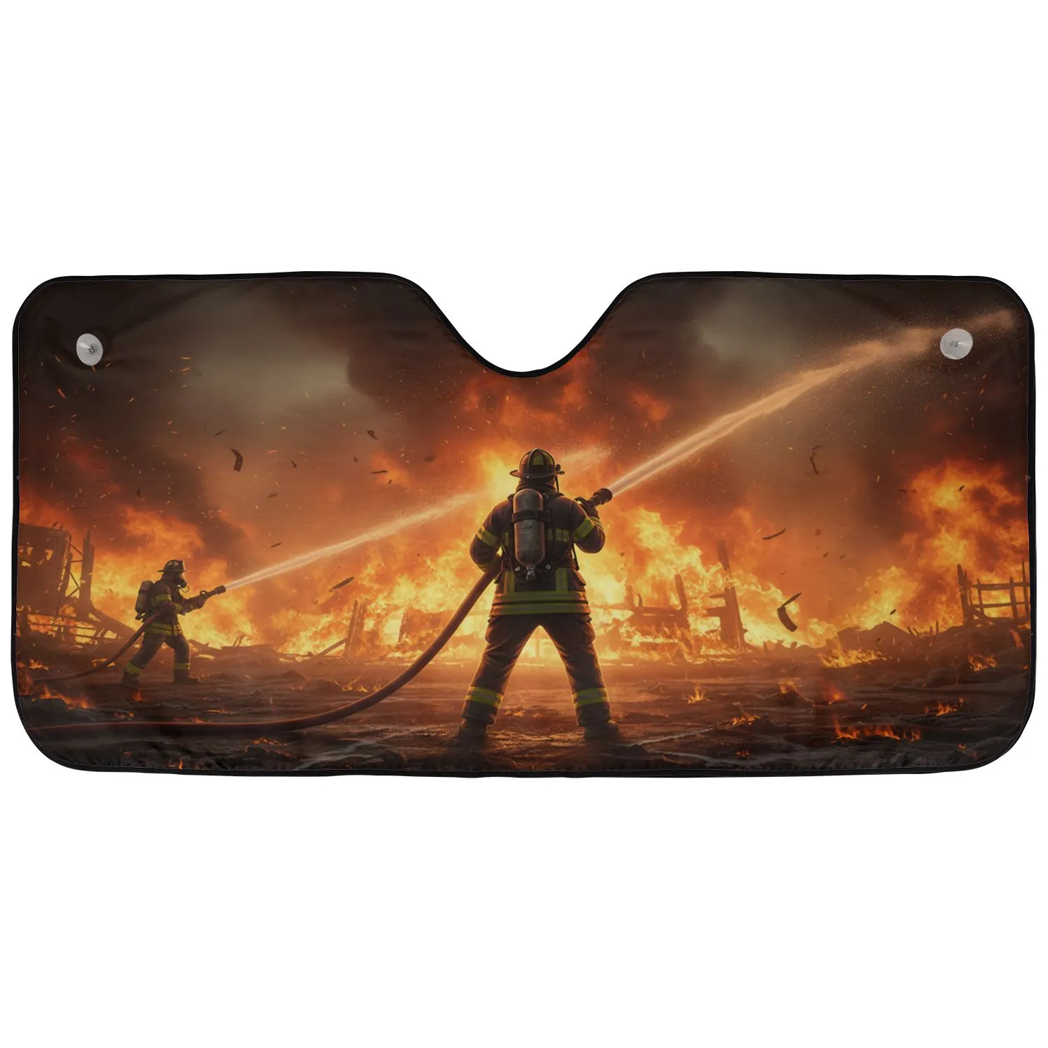 Firefighters Battling Inferno - Firefighter Appreciation Gift for First Responders Car Sunshade - 1