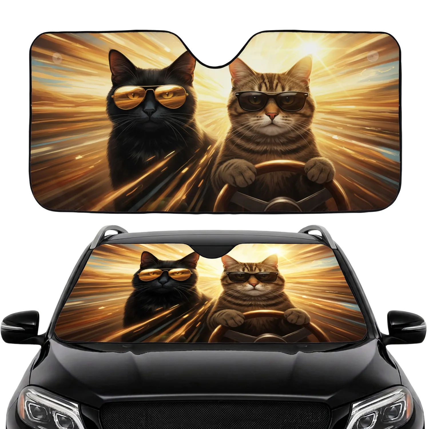 Cats Sunglasses Golden Light Adventure Road Trip - Cat Lover Travel Gift Car Sunshade - 1