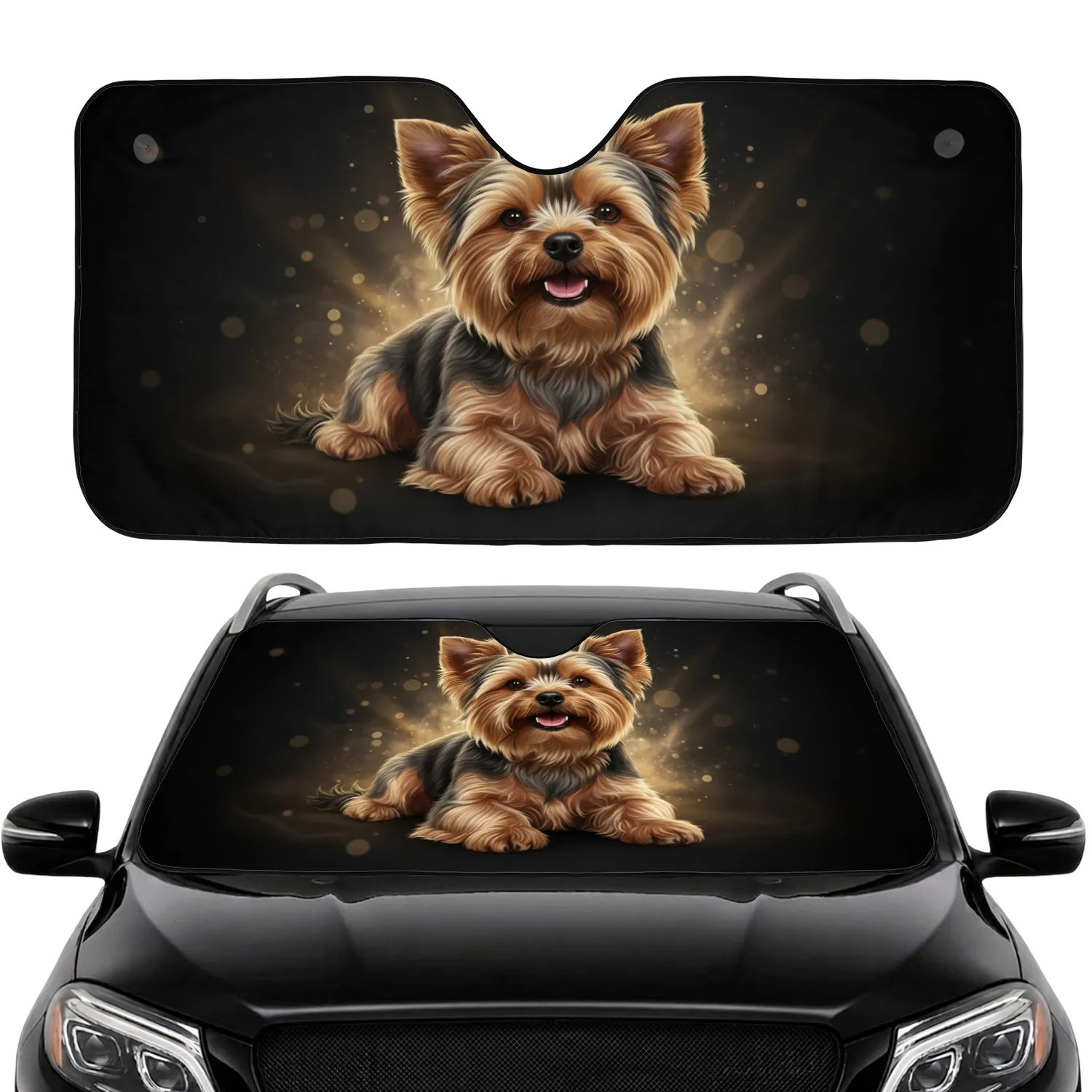 Yorkshire Terrier Dog Engaging Smile Ethereal Golden Rays - Dog Owner Gift Car Sunshade - 1