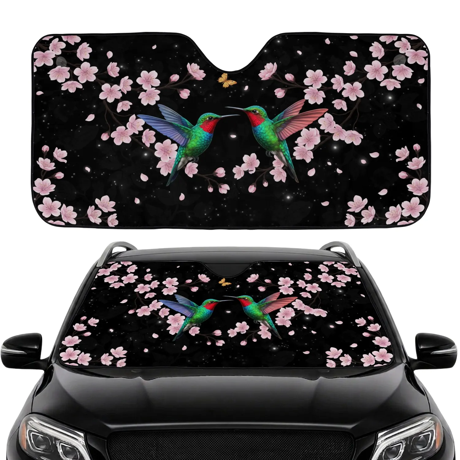 Hummingbirds Cherry Blossoms - Wildlife Lover Everyday Accessory Car Sunshade - 1