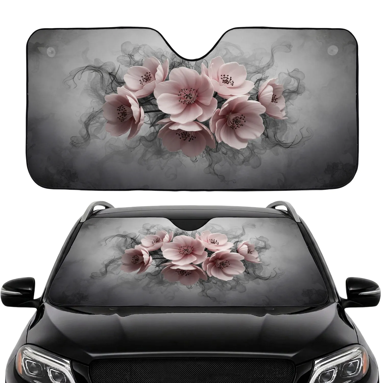 Delicate Blush Pink Flowers Ethereal Smoke Mist Organic Forms - Car Decor Gift Car Sunshade - 1