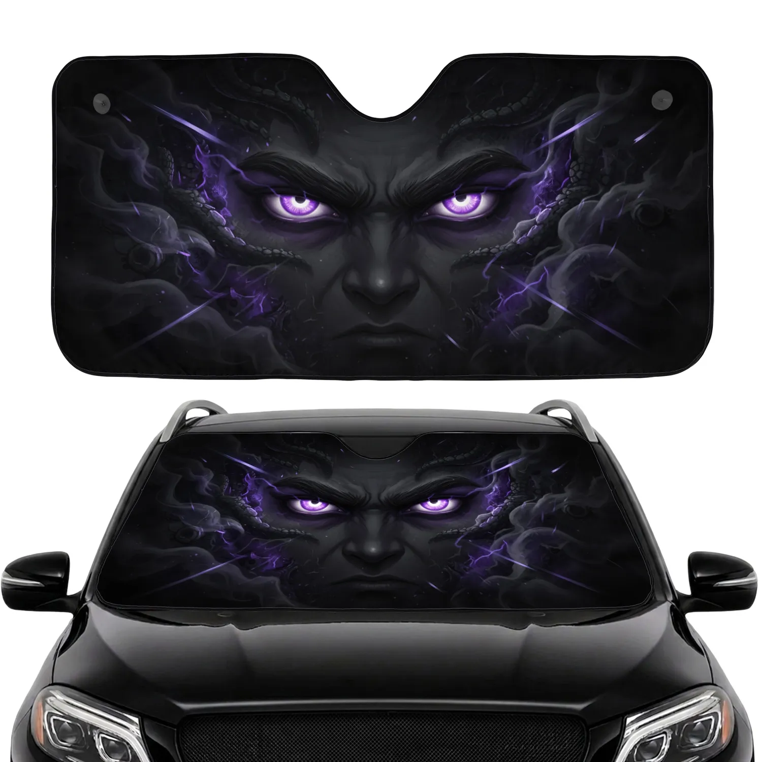Glaring Purple Glowing Eyes Energy Tendrils - Fantasy Lover Gift Car Sunshade - 1