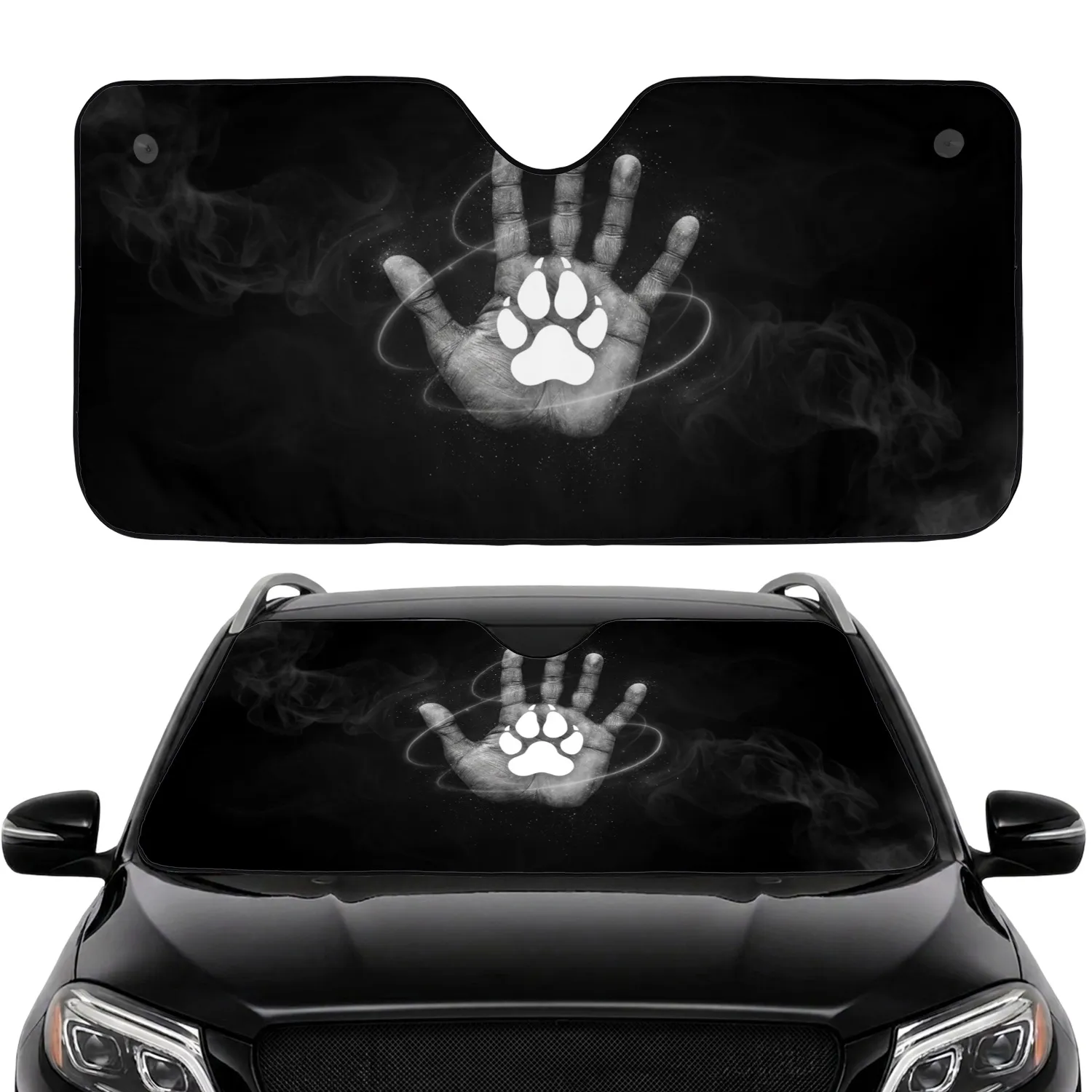 Realistic Grayscale Handprint White Dog Paw Print - Meaningful Connection Gift Car Sunshade - 1