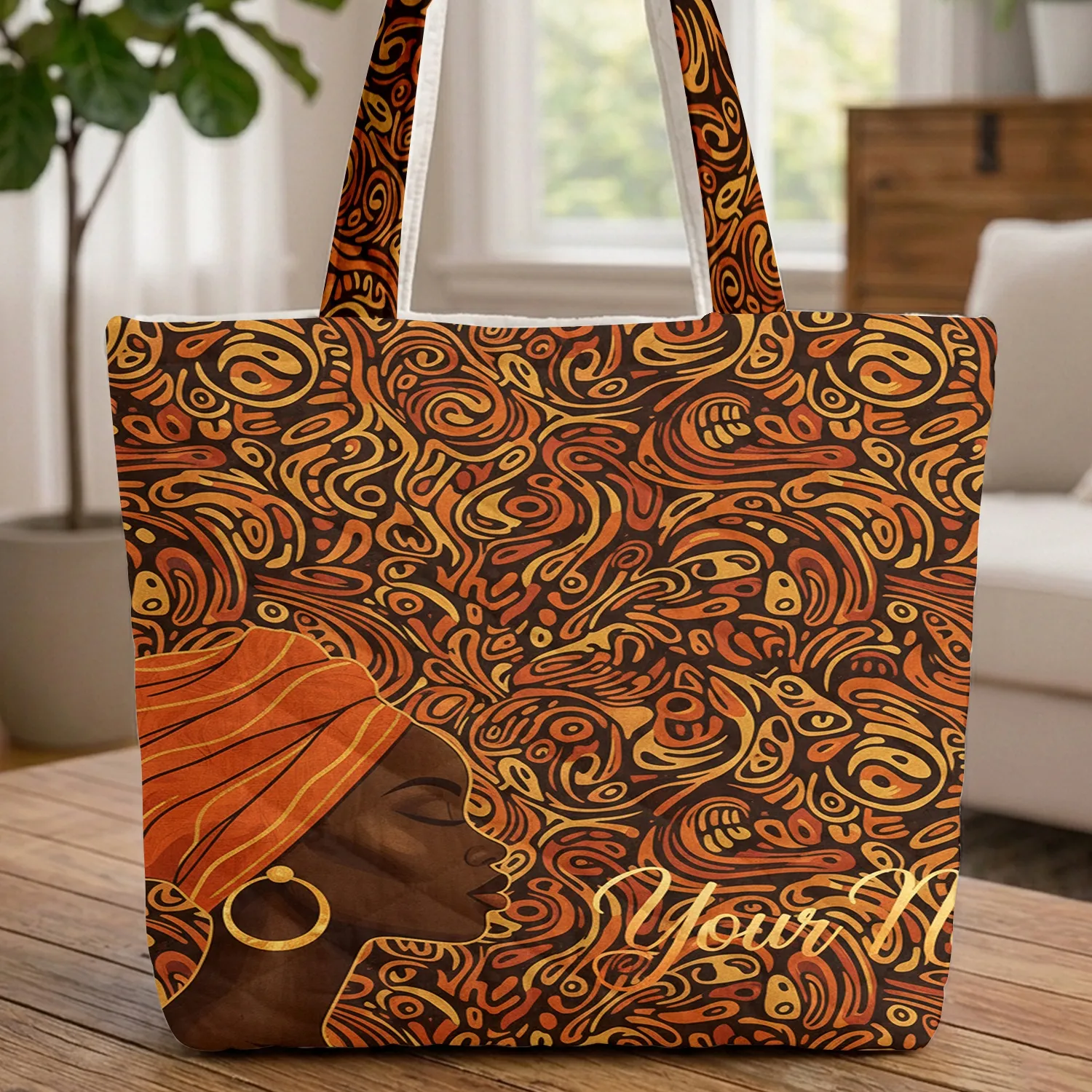 Regal African Woman Profile Personalized - Everyday Gift Quilted Tote Bag - 1