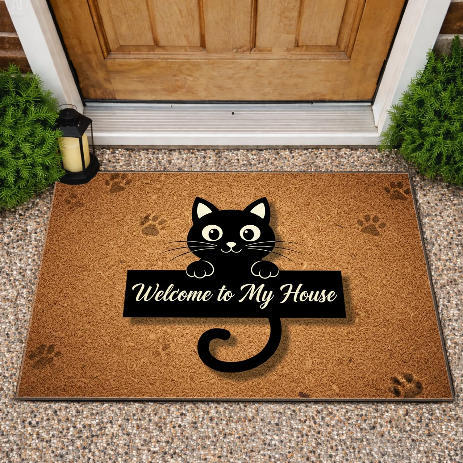 Black Cat Wide Eyes Whiskers Welcome Home Banner - Outdoor Welcome Home Decor Gift for Cat Lover Doormat - 1