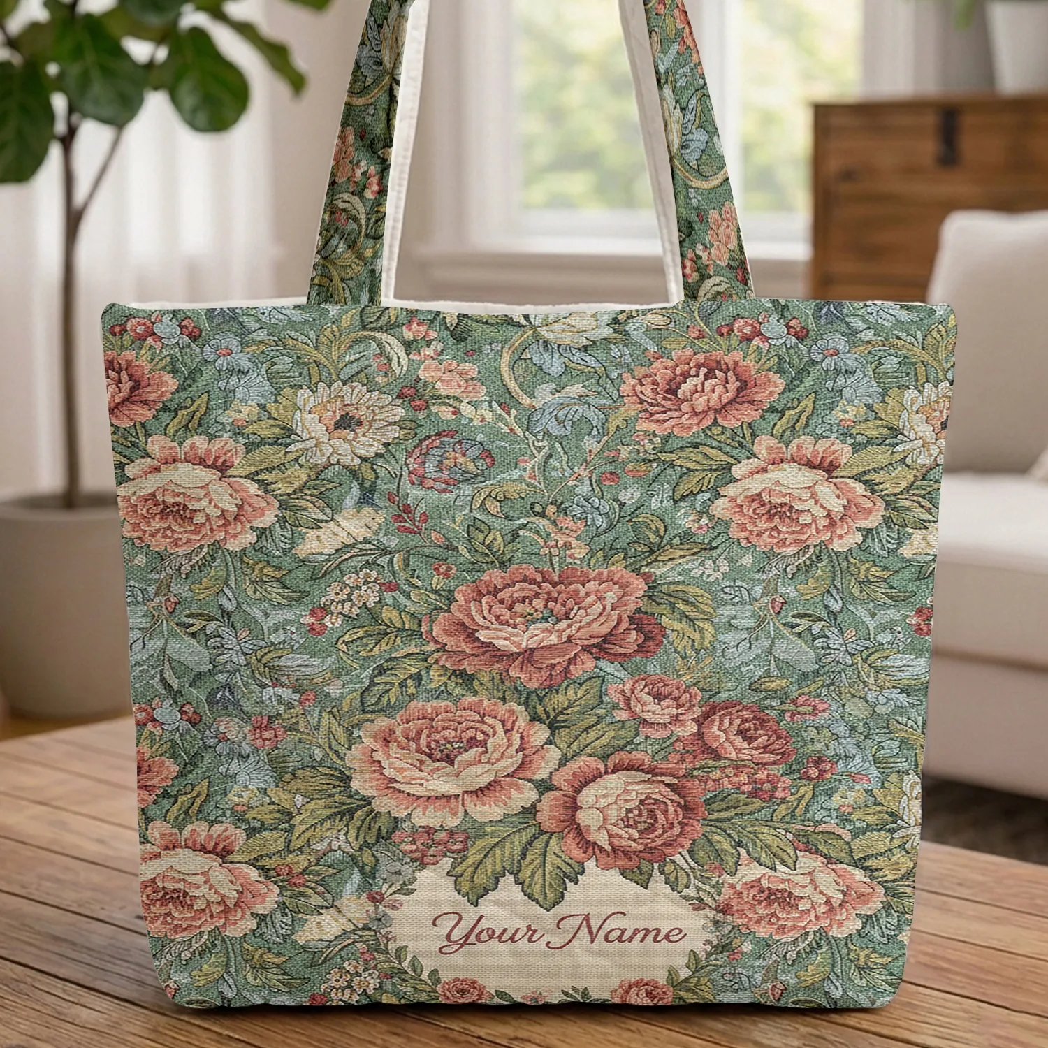 Lush Floral Roses Peonies Bouquet Wreath - Everyday Tote Floral Lover Gift Quilted Tote Bag - 1