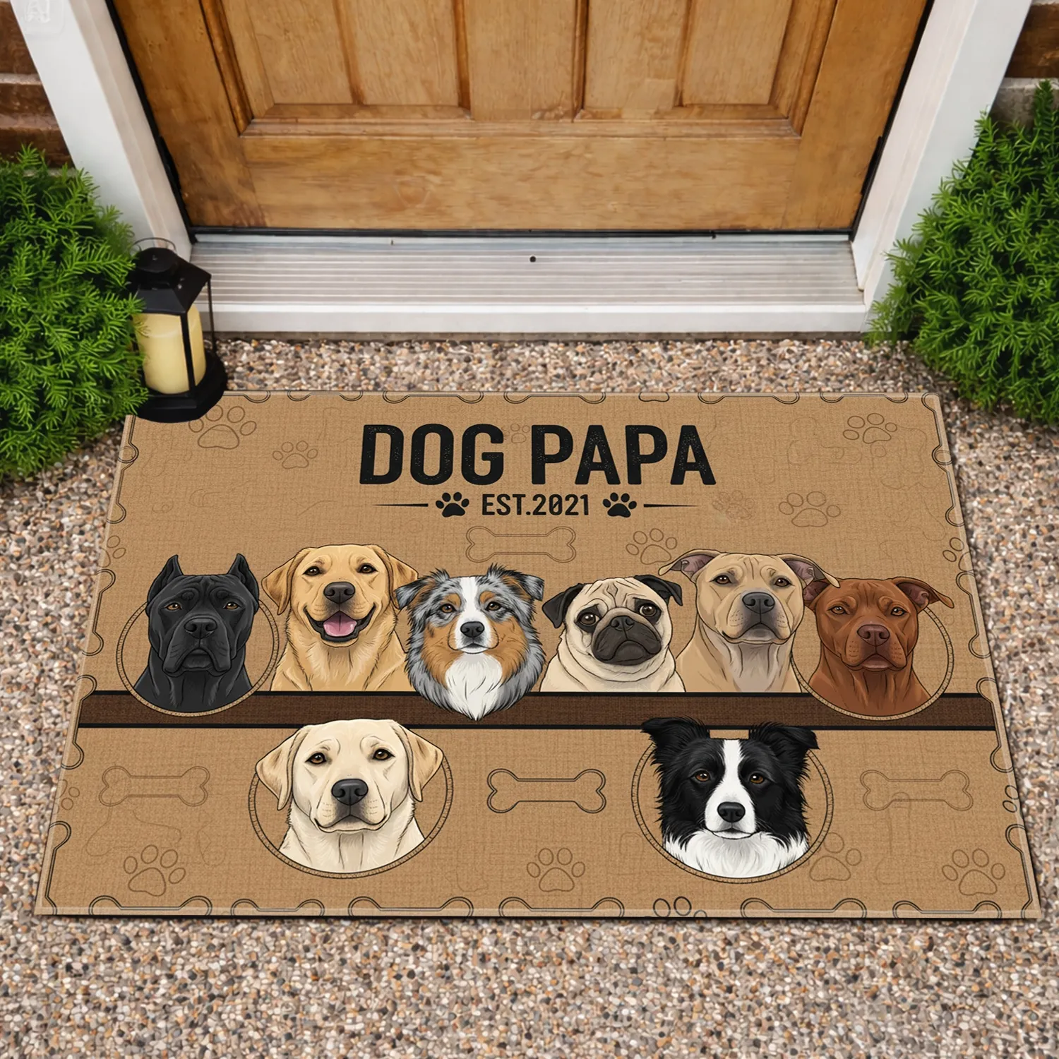 Custom Year DOG PAPA Dogs Golden Labrador Pitbull Pug - Outdoor Display Gift for Dog Dad Doormat - 1