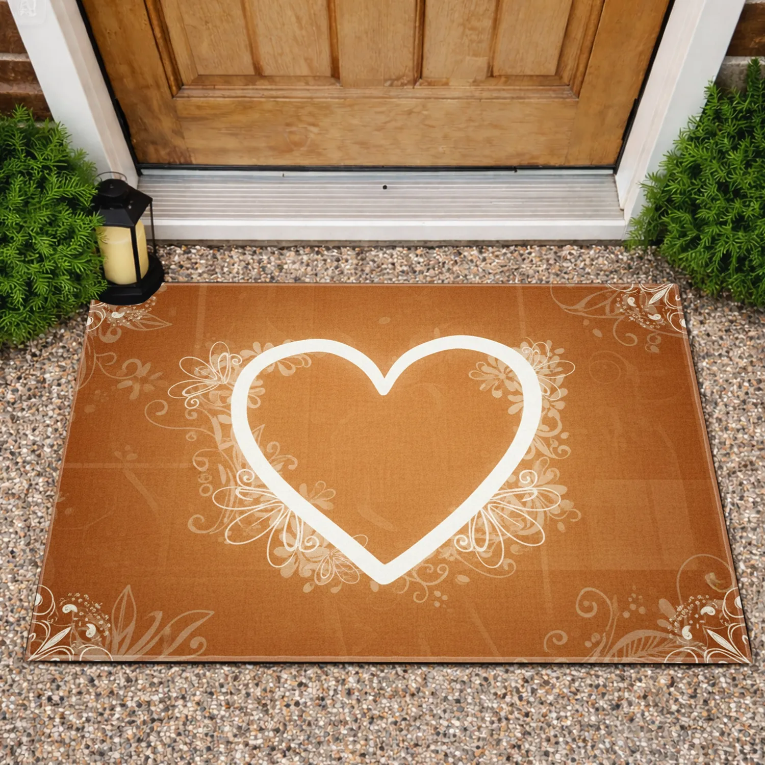 White Hand-Drawn Outline Heart with Gentle Glow - Earthy Natural Home Decor Gift Doormat - 1