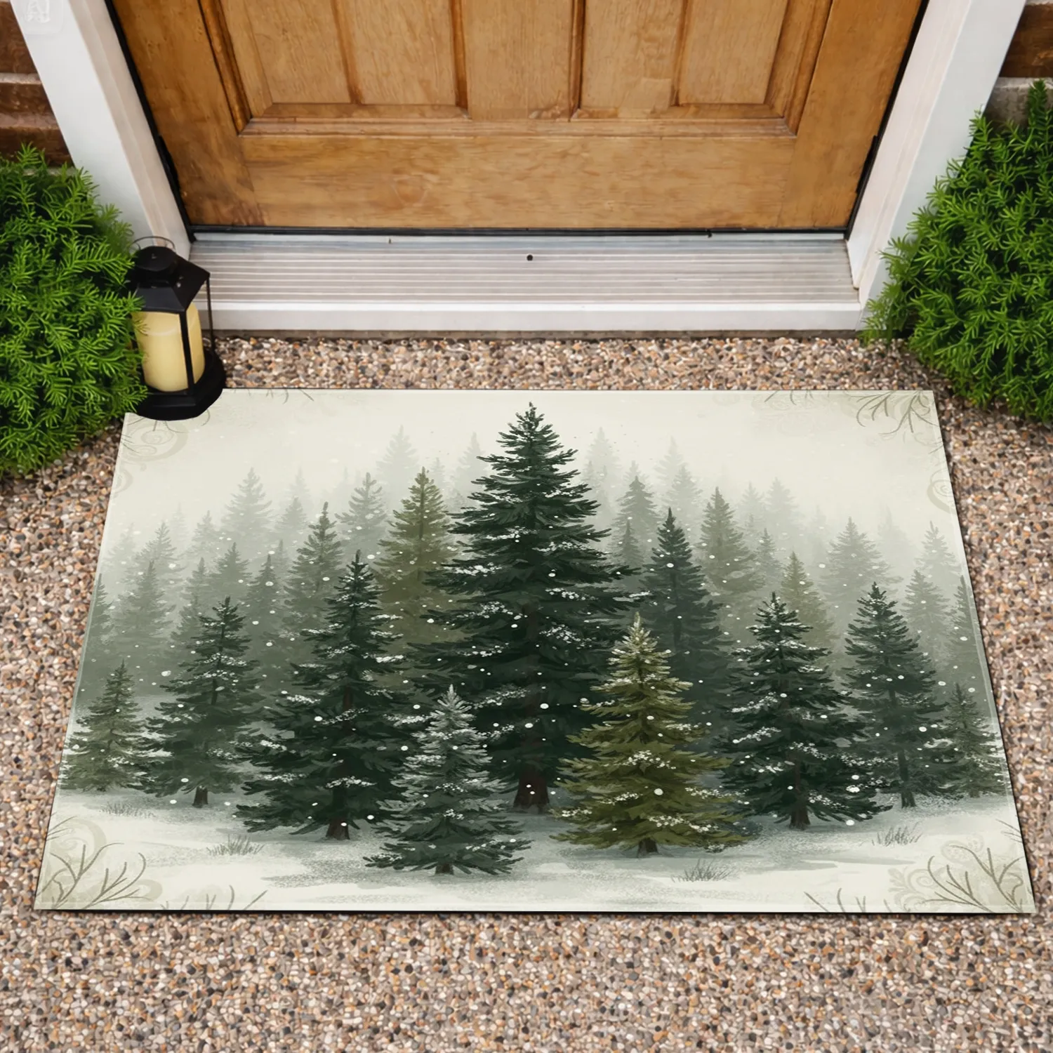 Winter Forest Pine Spruce Trees Snow Covered Landscape - Winter Nature Decor Gift Doormat - 1