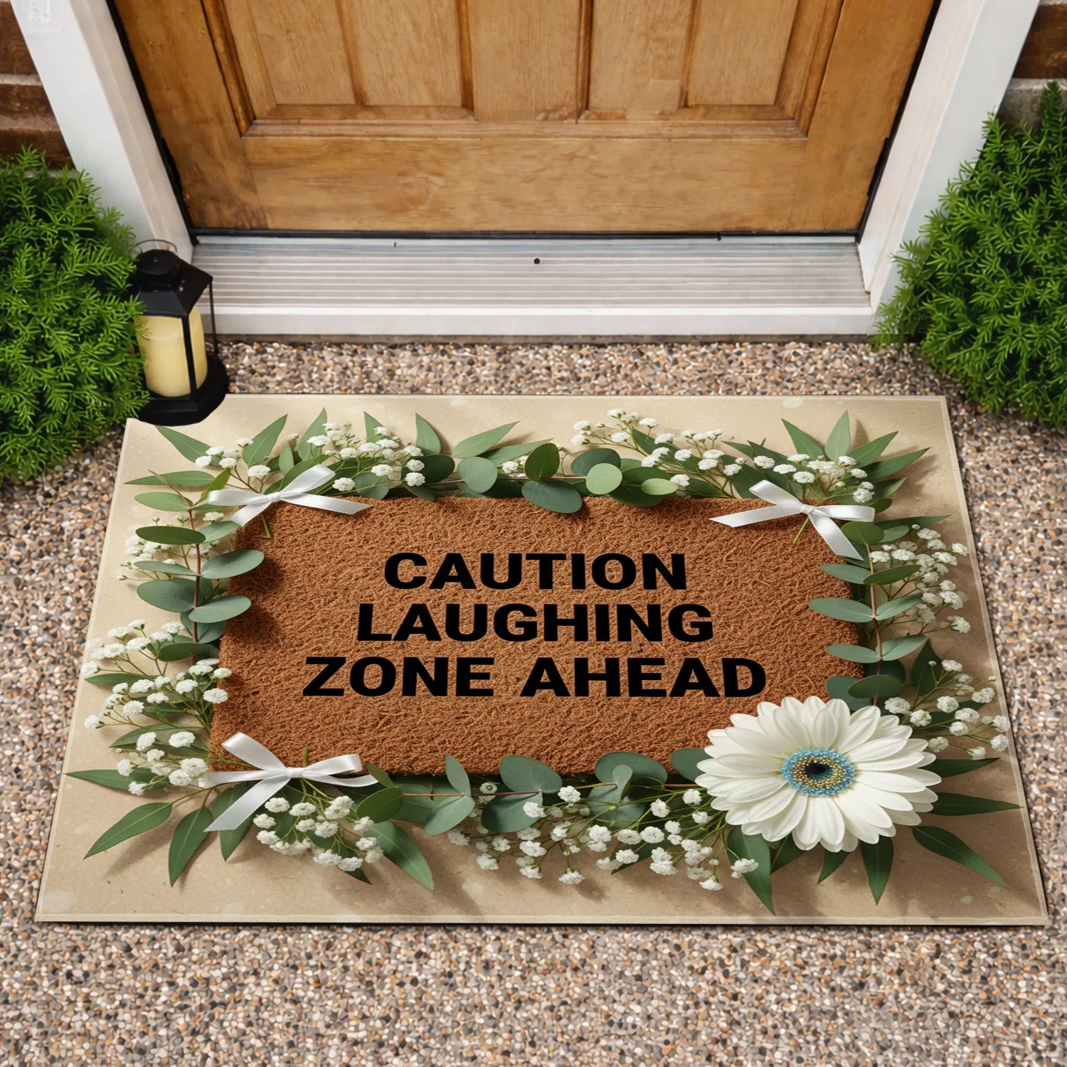 Caution Laughing Zone Ahead Floral - Funny Home Decor Gift Doormat - 1