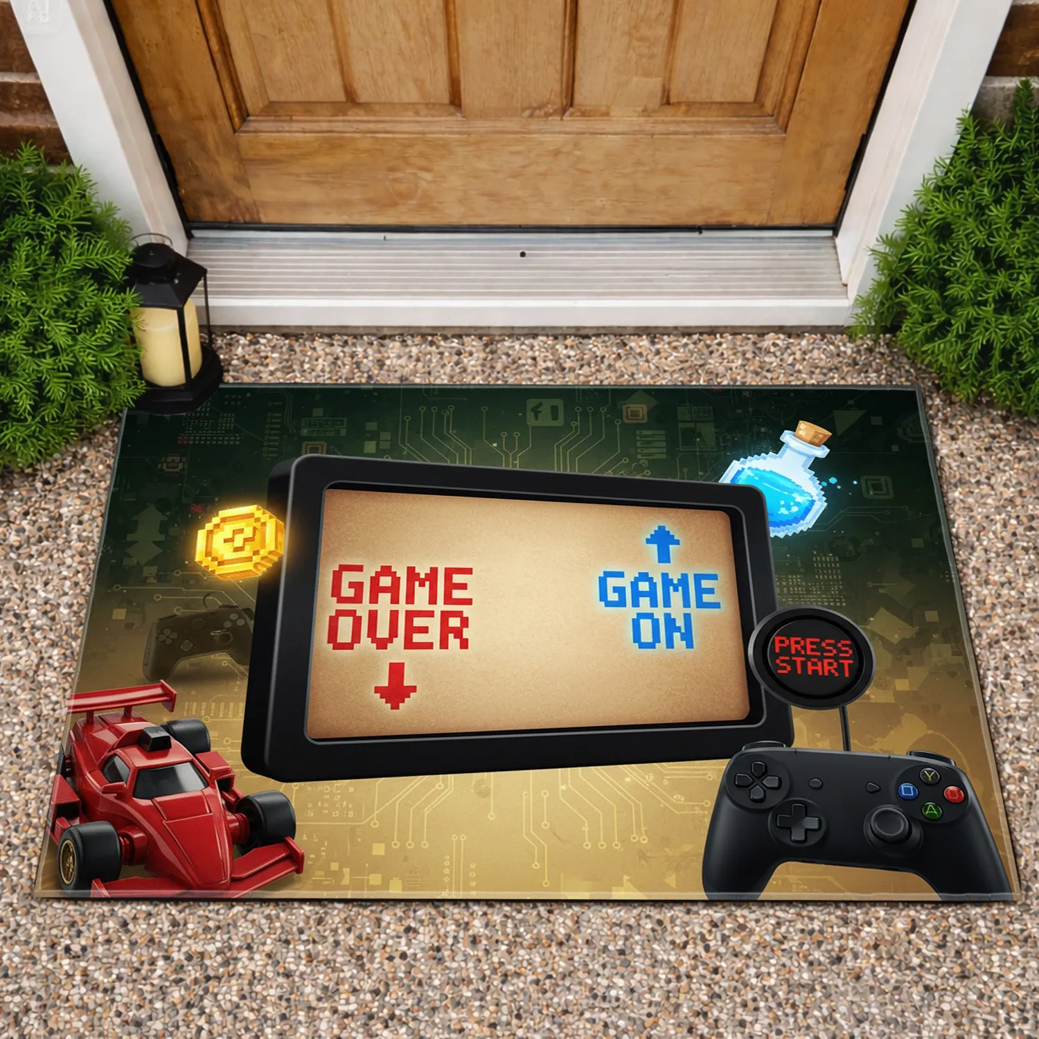 Game Over Game On Screen Pixel Gaming Coin Controller - Retro Gaming Enthusiast Gift Doormat - 1