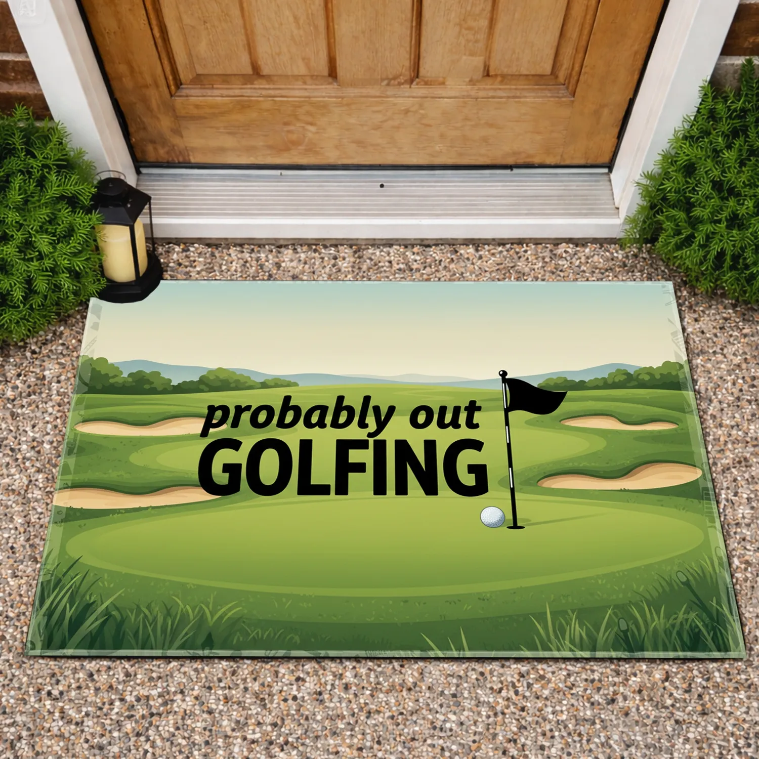 Golfing Probably Out Golf Flag Ball Scene - Golf Lover Decor Gift Doormat - 1