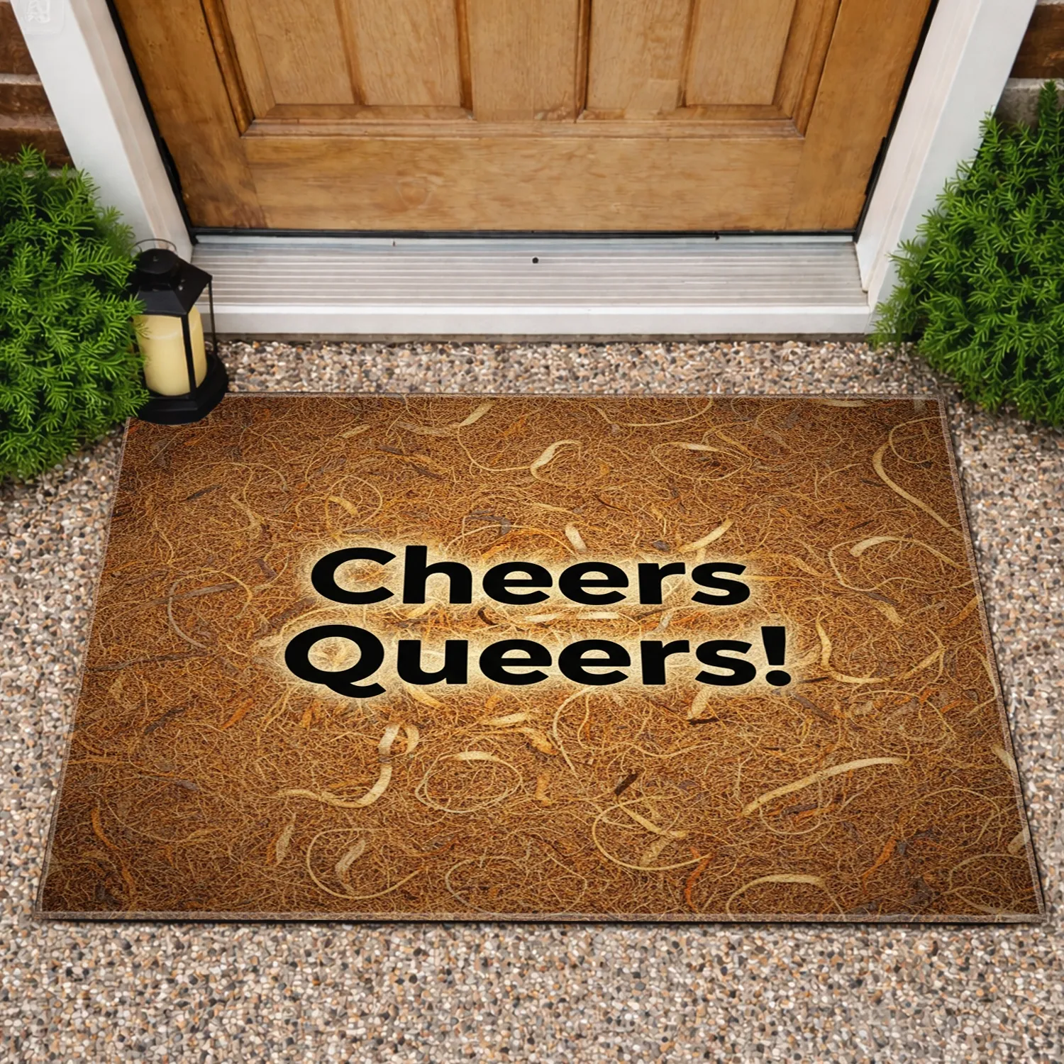 Cheers Queers Text Statement - Inclusive Pride Celebration Home Decor Gift for Queer Community Doormat - 1