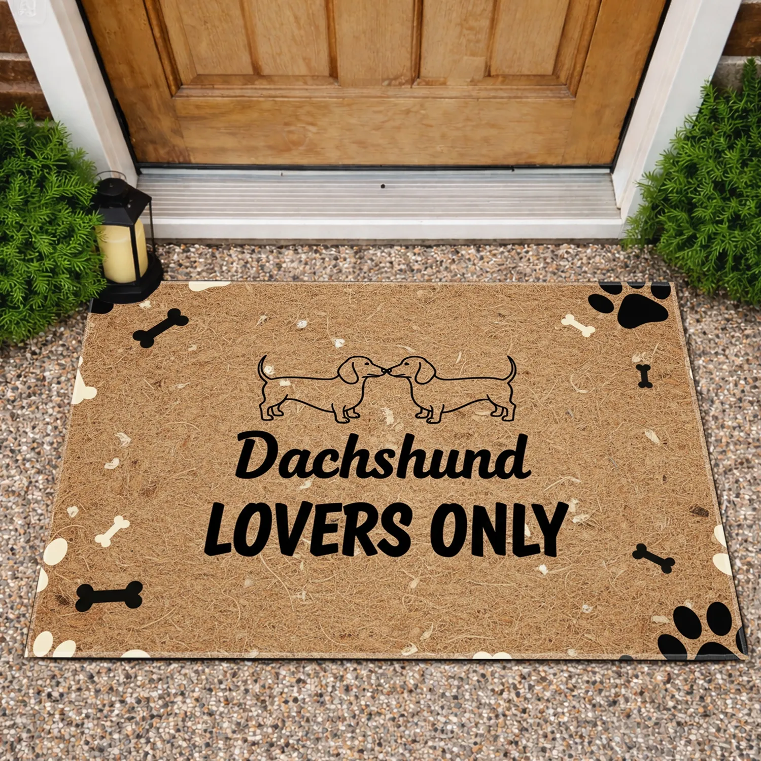 Dachshund LOVERS ONLY Text Dog Silhouettes - Outdoor Home Decor Gift Doormat - 1