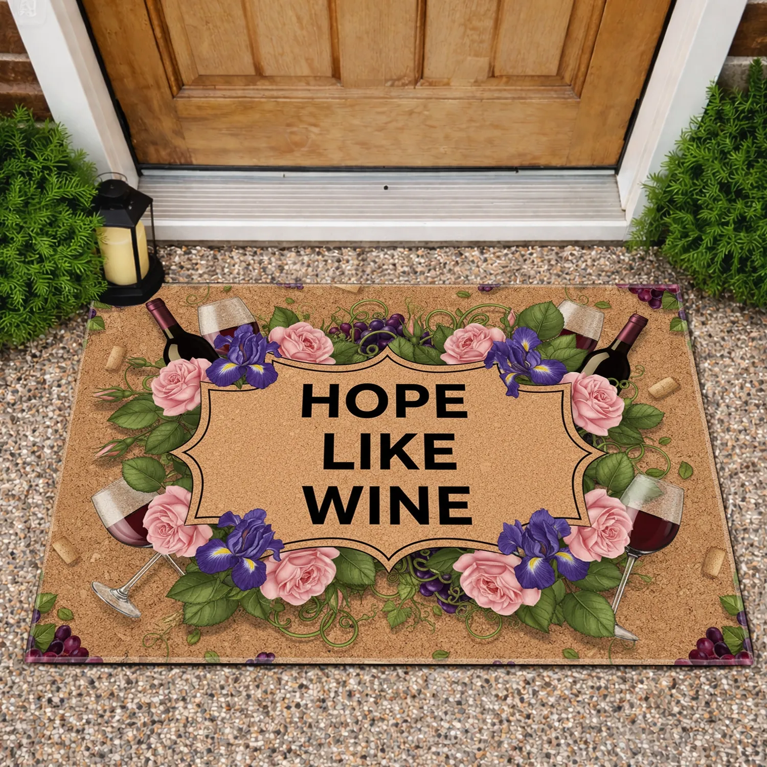 Hope You Like Wine Bottles Grapes Roses Irises - Wine Lover Home Decor Gift Doormat - 1