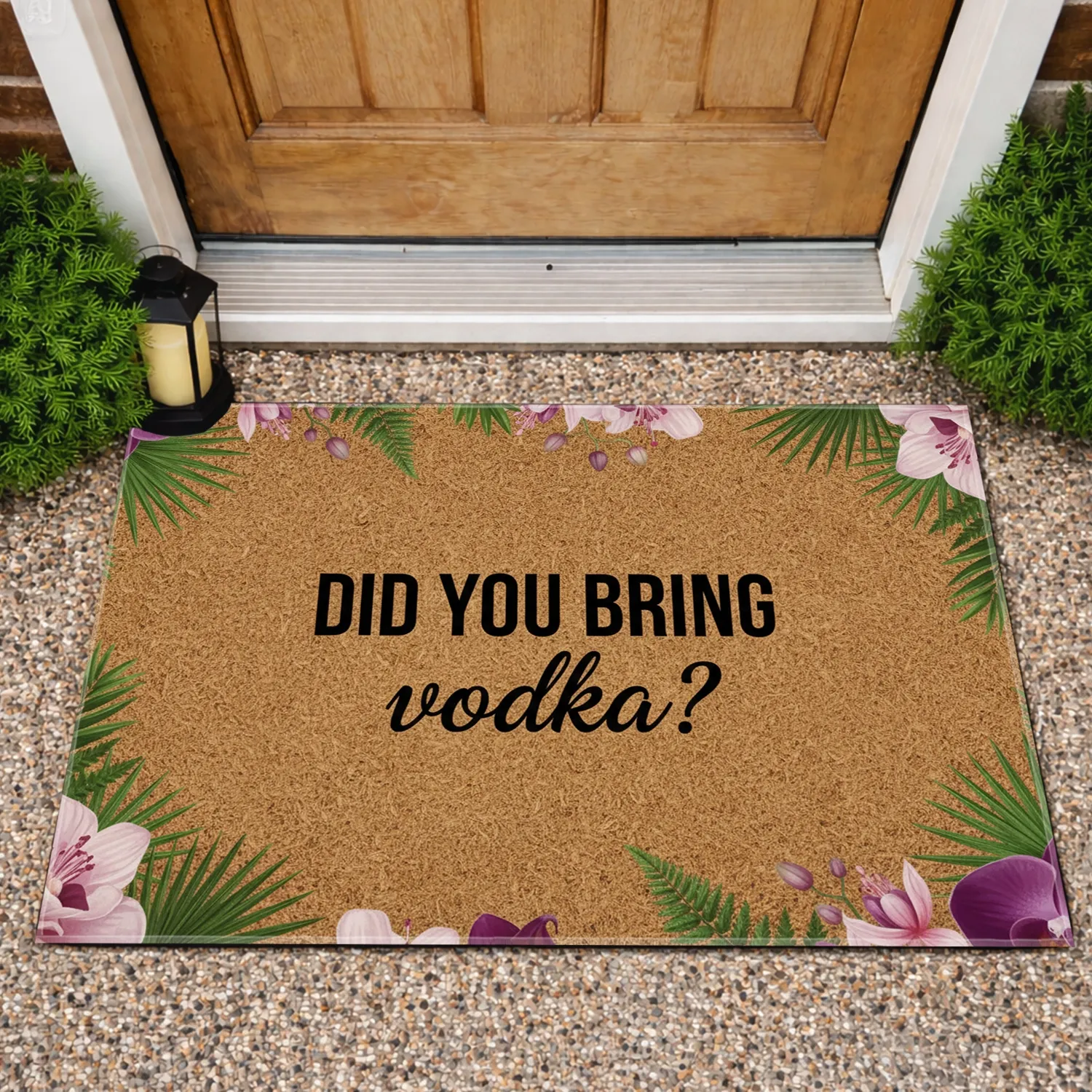 Did You Bring Vodka Text Botanical Accents - Adult Humor Party Host Gift Doormat - 1