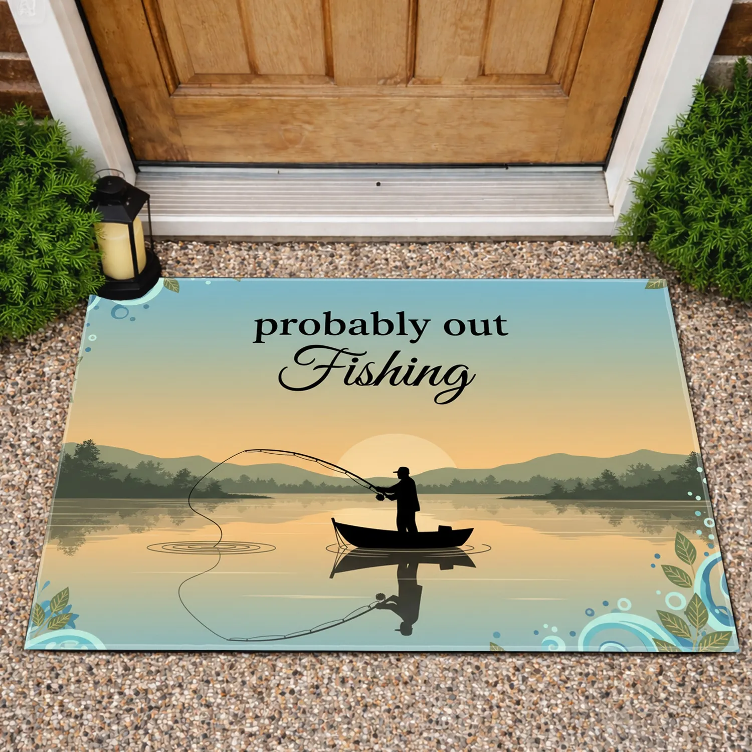 Fisherman Probably Out Fishing Lake Scene - Outdoor Enthusiast Home Decor Doormat - 1