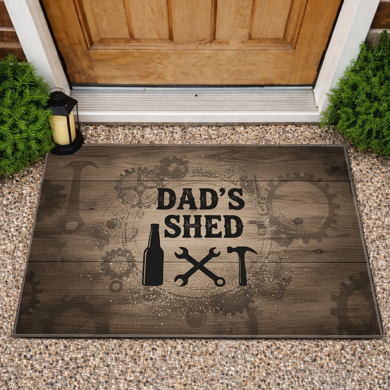 Dad's Shed Workshop Tools Rustic Wood Panel - Man Cave Decor Gift for Dad Doormat - 1