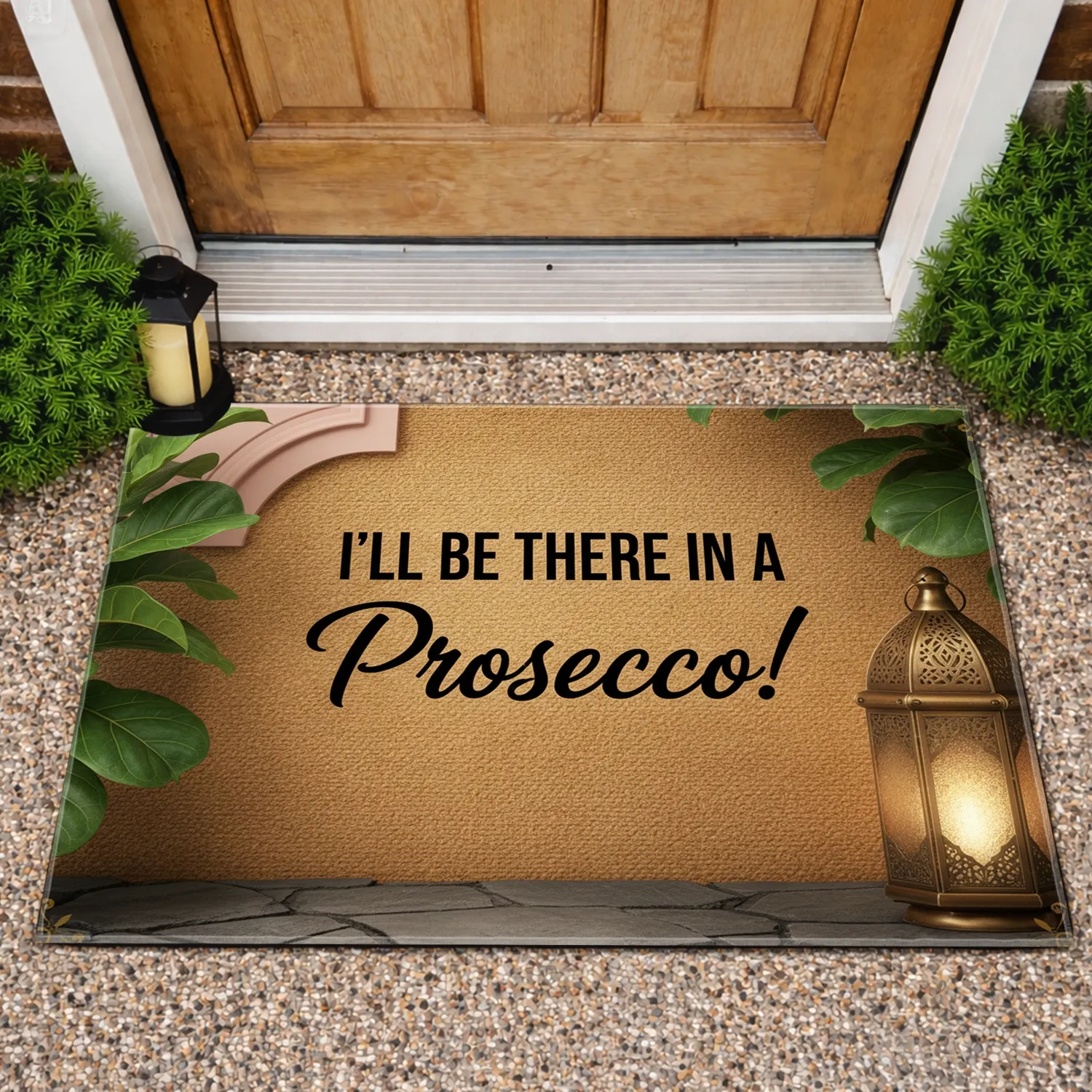 Prosecco Quote Lush Green Plant Moroccan Lantern Blush Panel Paving - Home Decor Gift Doormat - 1