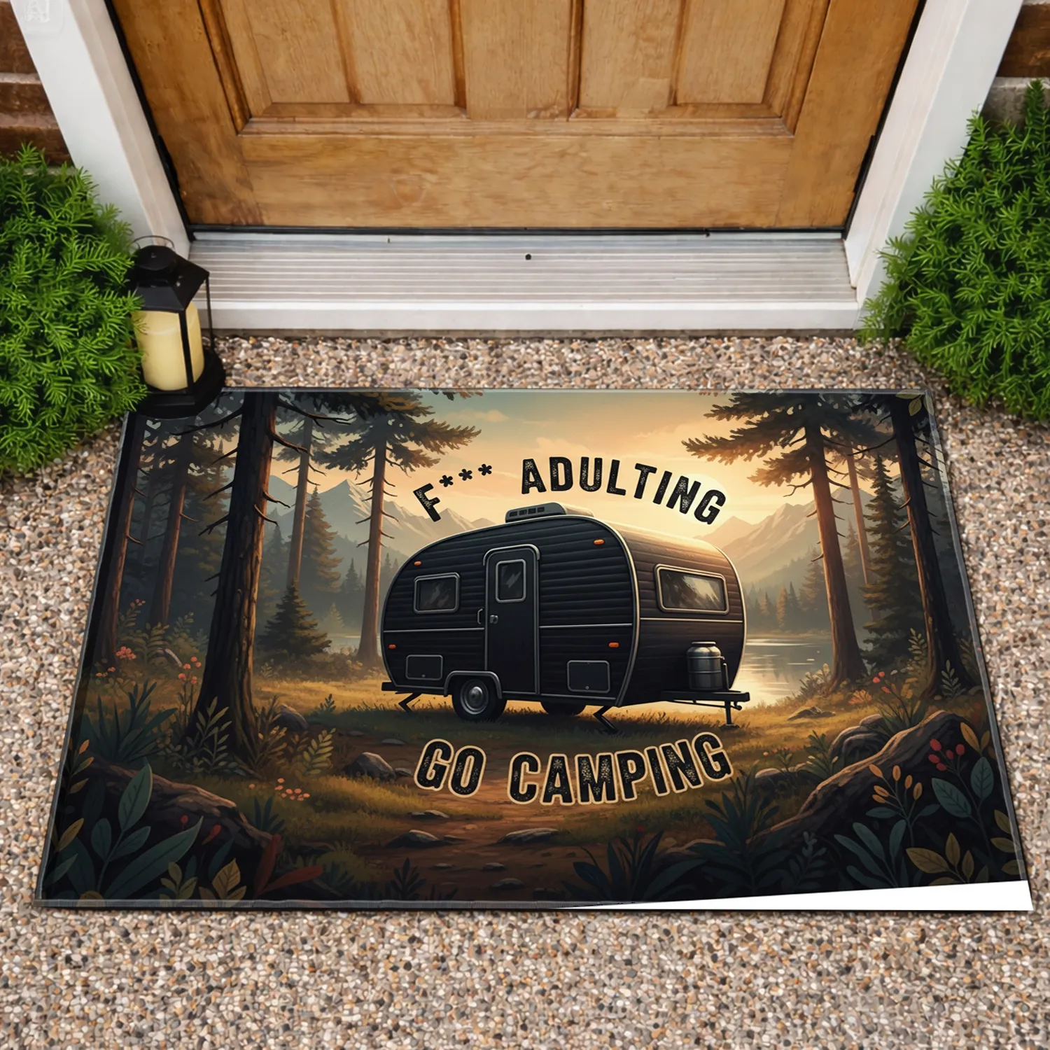 Prominent Camper Forest Wilderness F*** Adulting Go Camping - Camping Lover Gift Doormat - 1