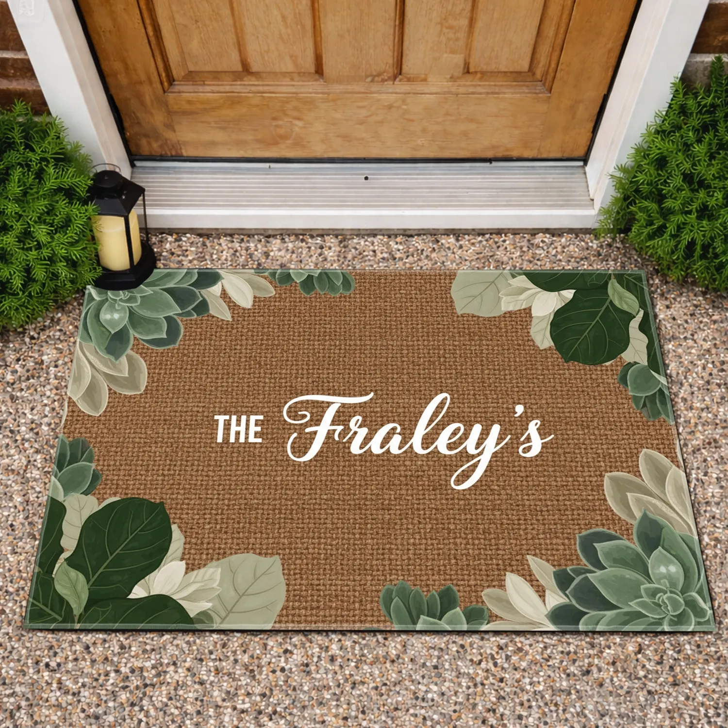Custom Family Name Script Botanical Welcome Home Decor Gift Doormat - 1