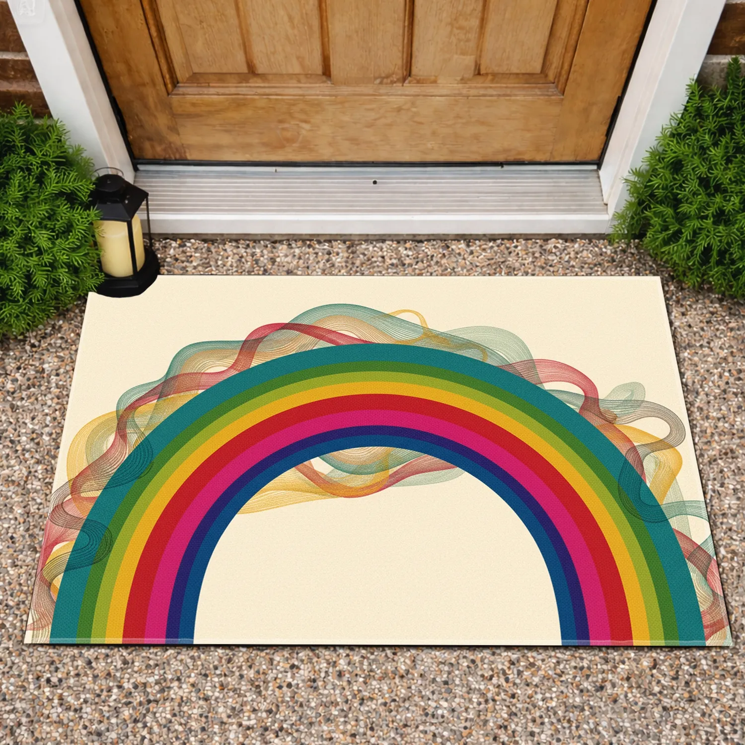 Crisp Richly Textured Concentric Bands Arc Flowing Waves Fiber - Home Decor Gift Doormat - 1