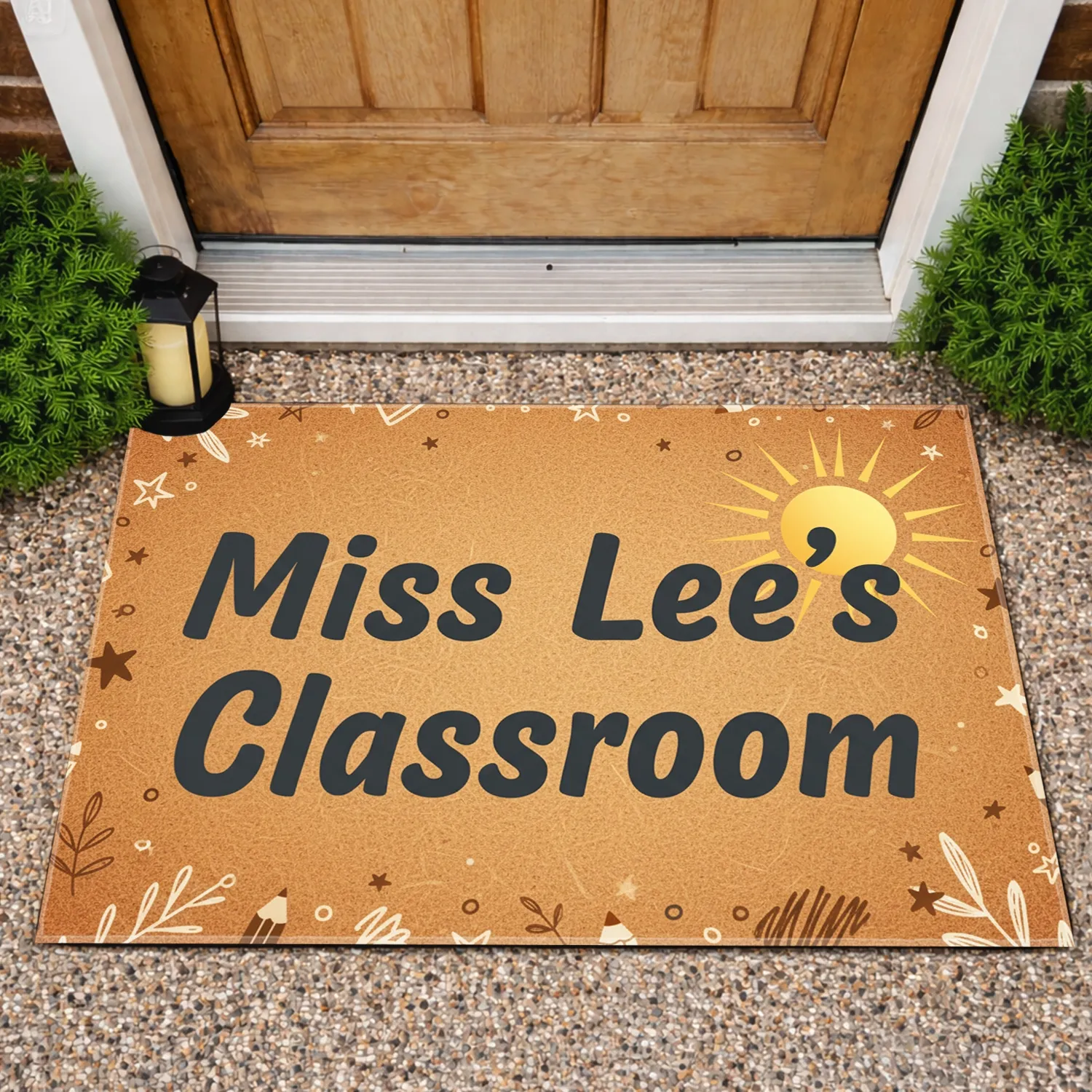 Custom Teacher's Name Classroom Sun - School Decor Teacher Gift Doormat - 1