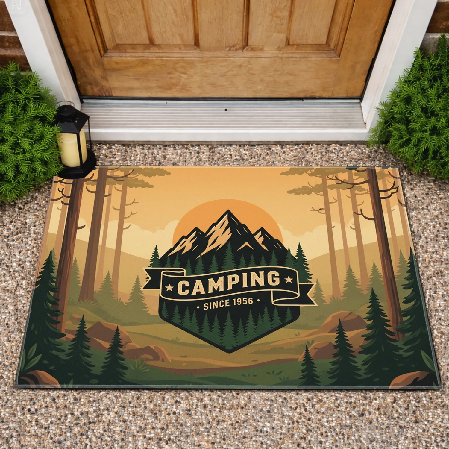 Camping Since Custom Year Mountains Pines - Outdoor Adventure Decor Doormat - 1