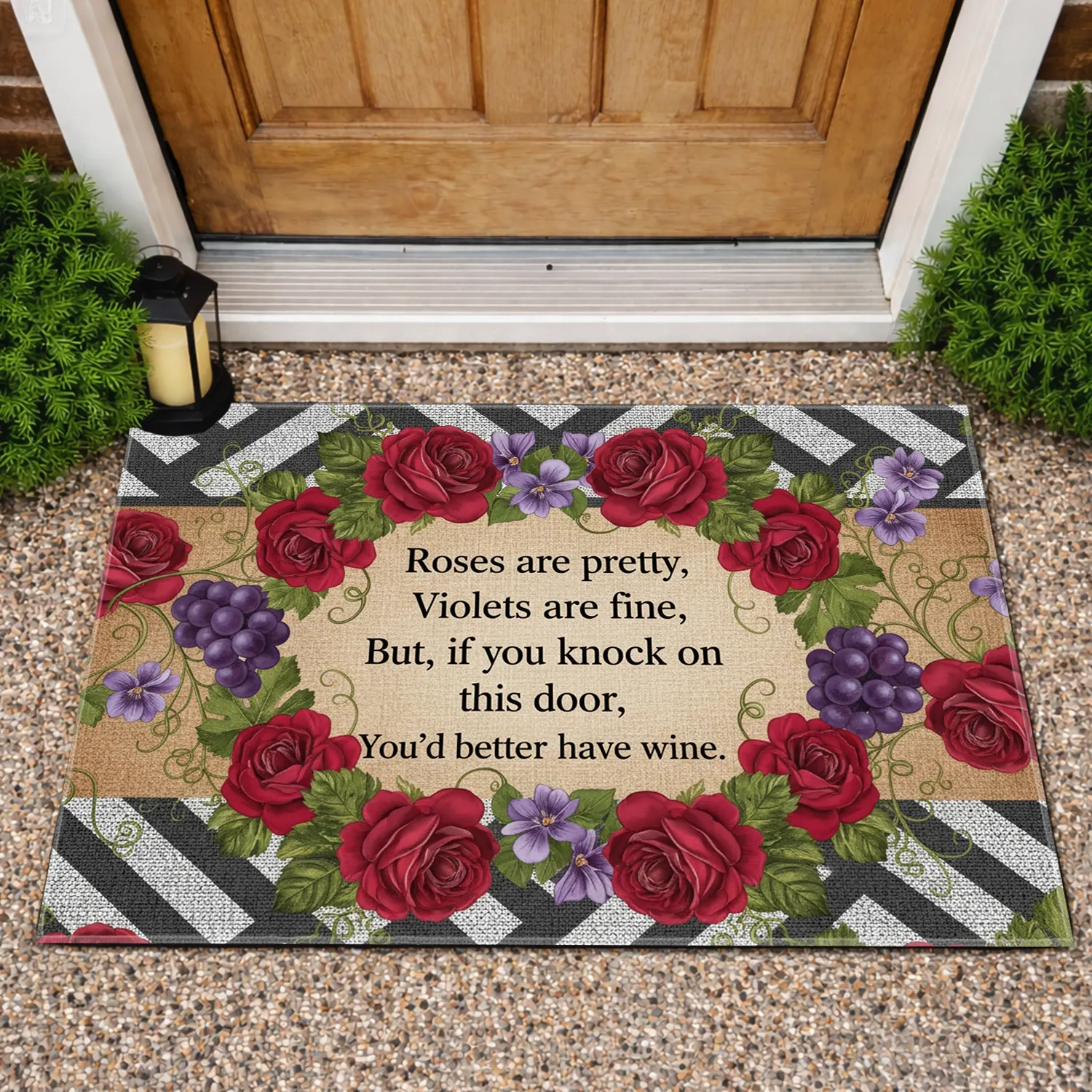 Wine Door Saying Roses Violets Grapes - Home Decor Gift for Wine Lover Doormat - 1