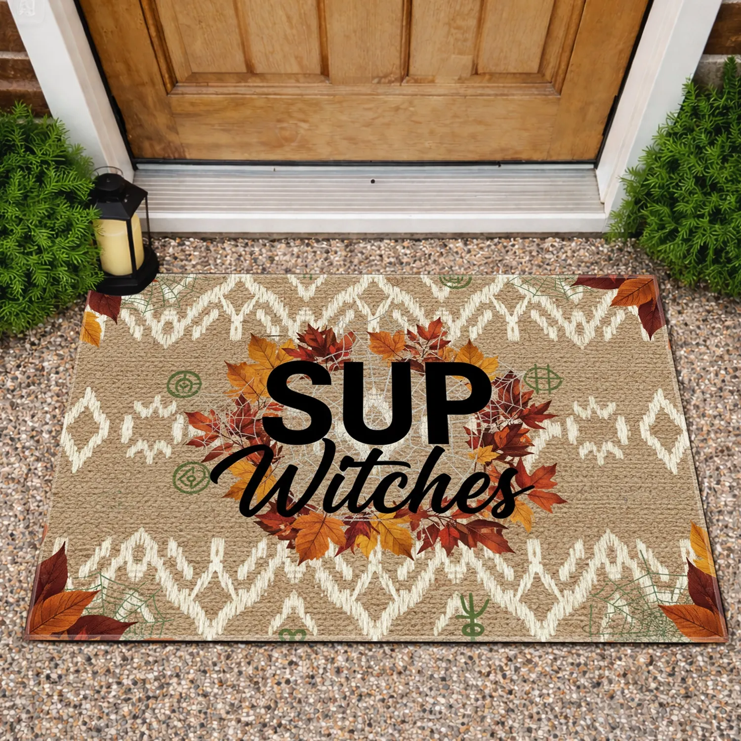 Witches SUP Autumn Leaves Spiderweb - Halloween Fall Decor Witch Lover Gift Doormat - 1