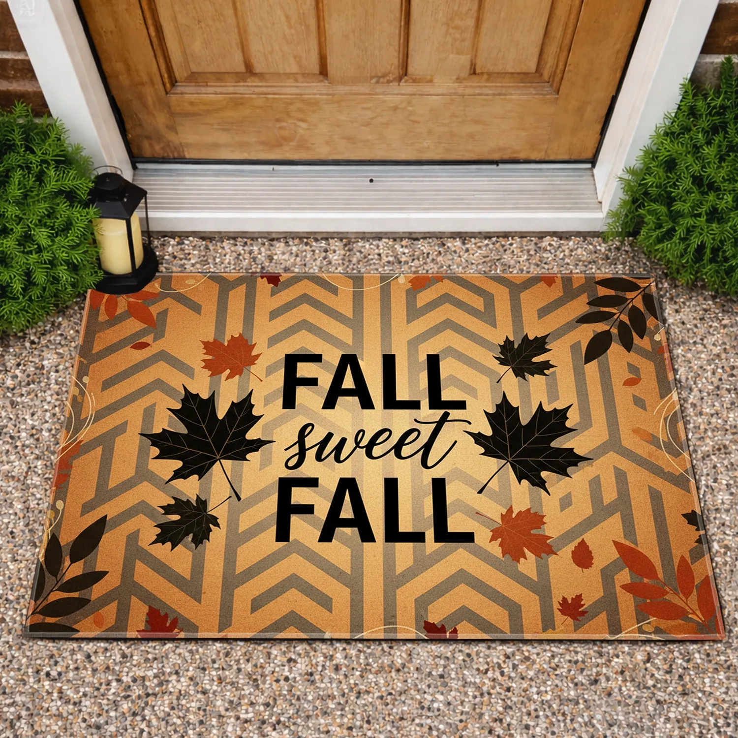 FALL sweet FALL Black Silhouette Maple Oak Leaves Decor - Autumn Season Home Decor Gift Doormat - 1
