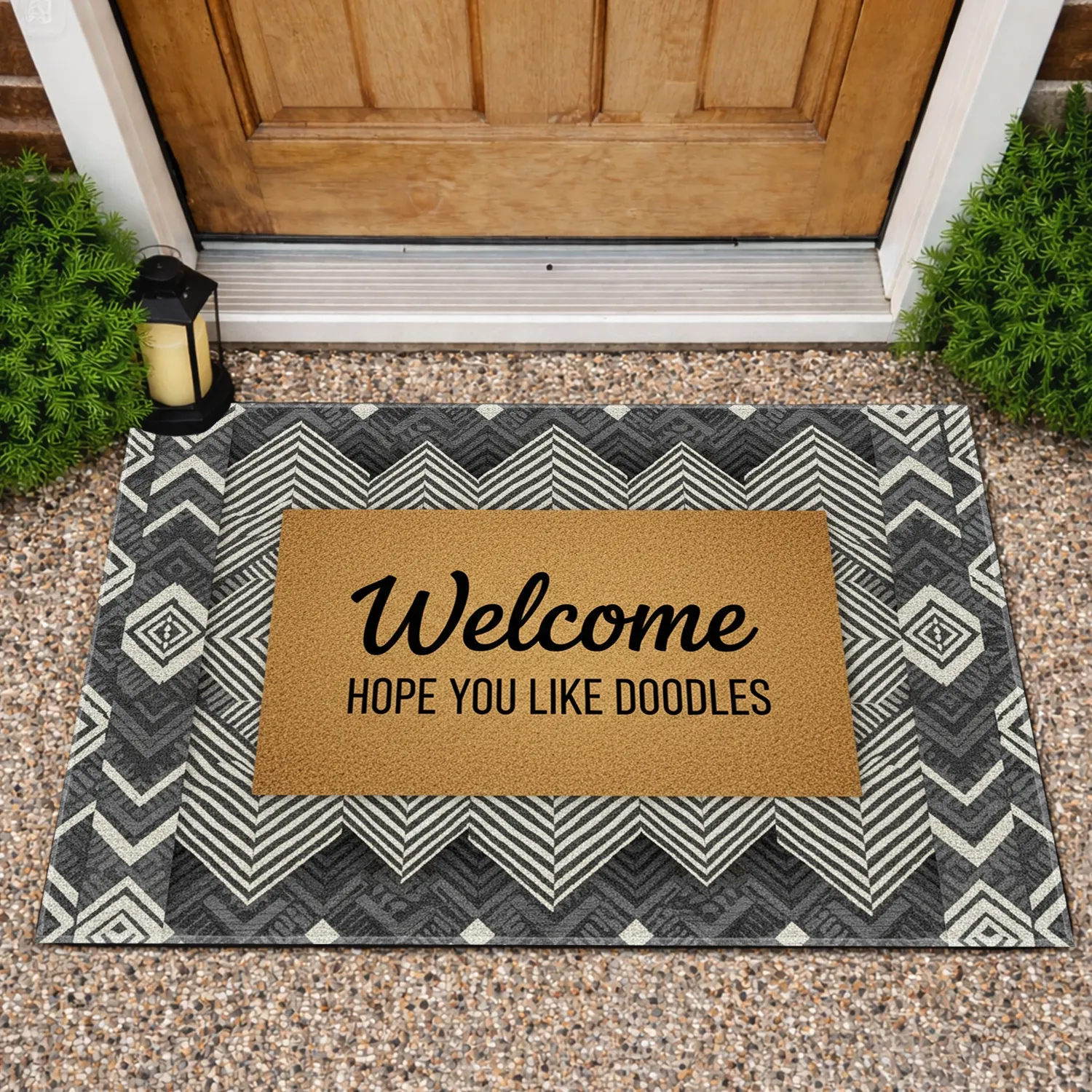Welcome Doodles Panel Chevron Zigzag - Home Decor Gift Doormat - 1