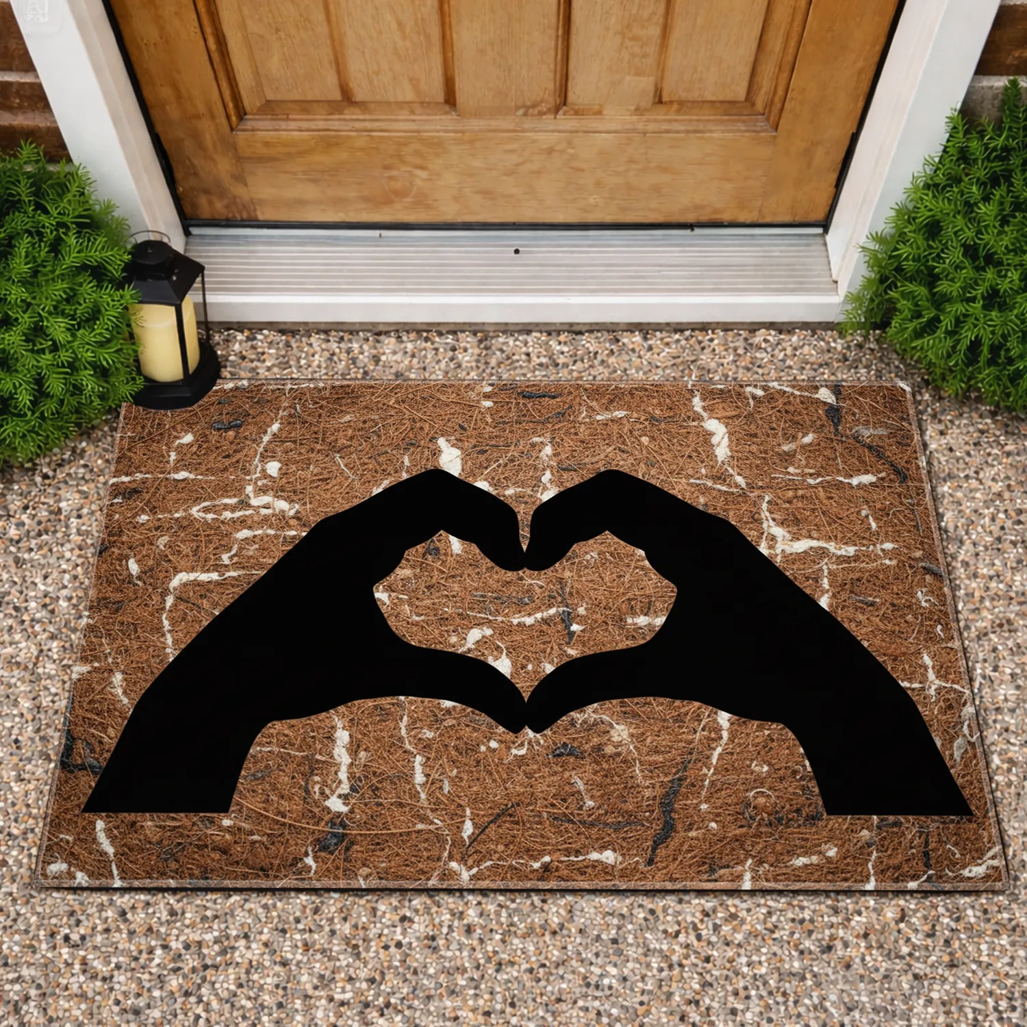 Prominent Black Heart Hands Symbol Artisan Texture Home Decor Gift Doormat - 1