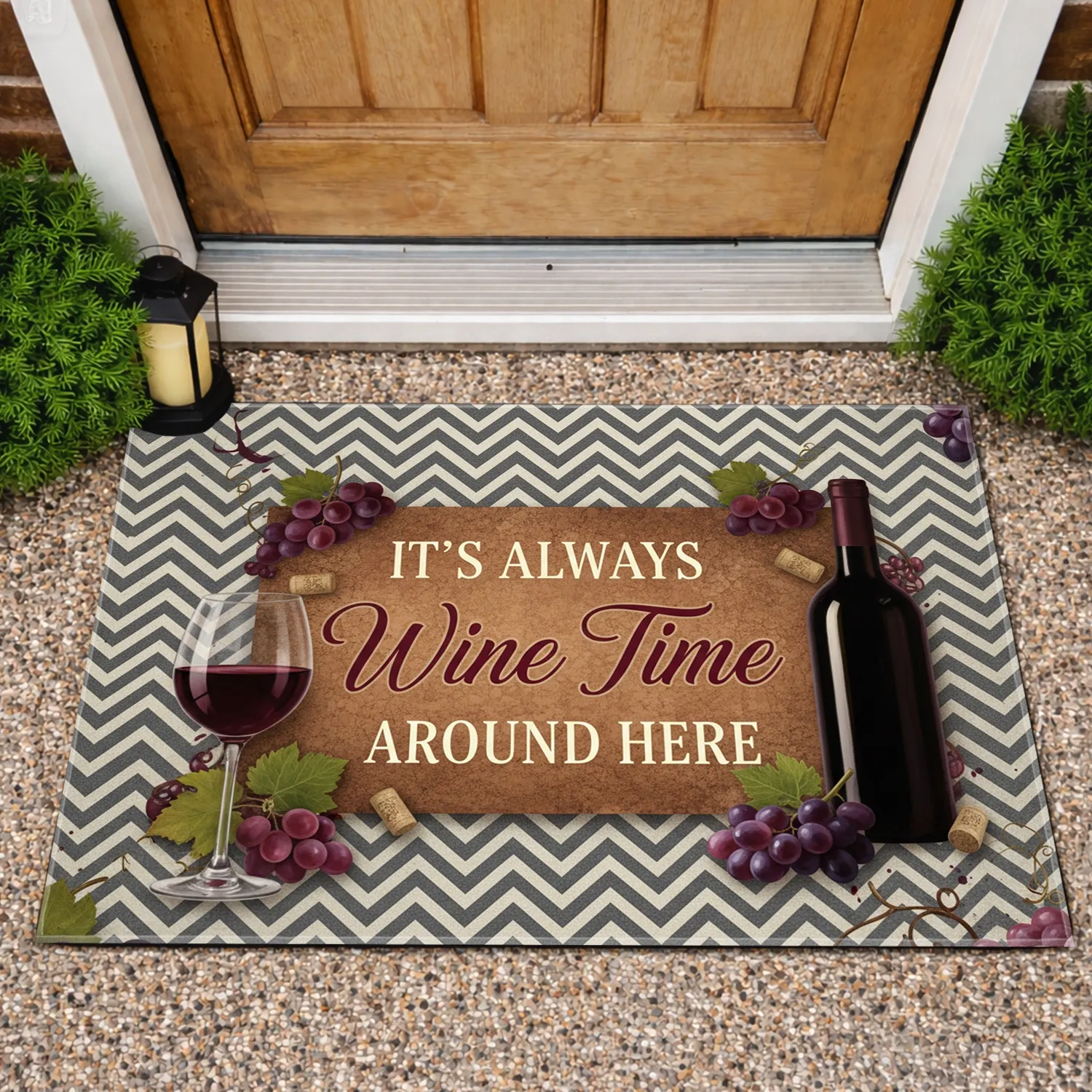 Wine Time Quote Wine Bottle Grapes Rustic Panel - Home Decor Gift for Wine Lover Doormat - 1