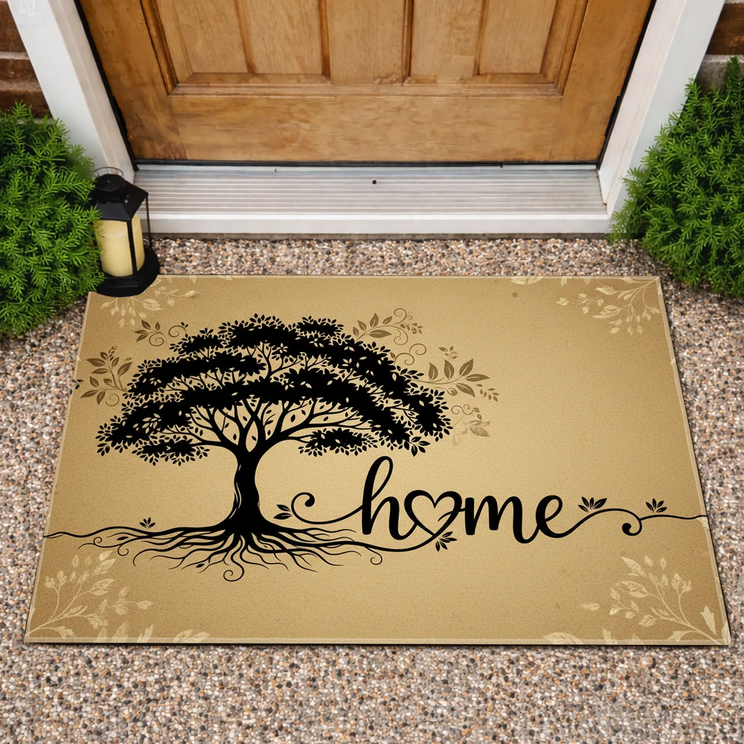 Tree Silhouette Home Heart Organic Vines - Housewarming Home Decor Gift Doormat - 1