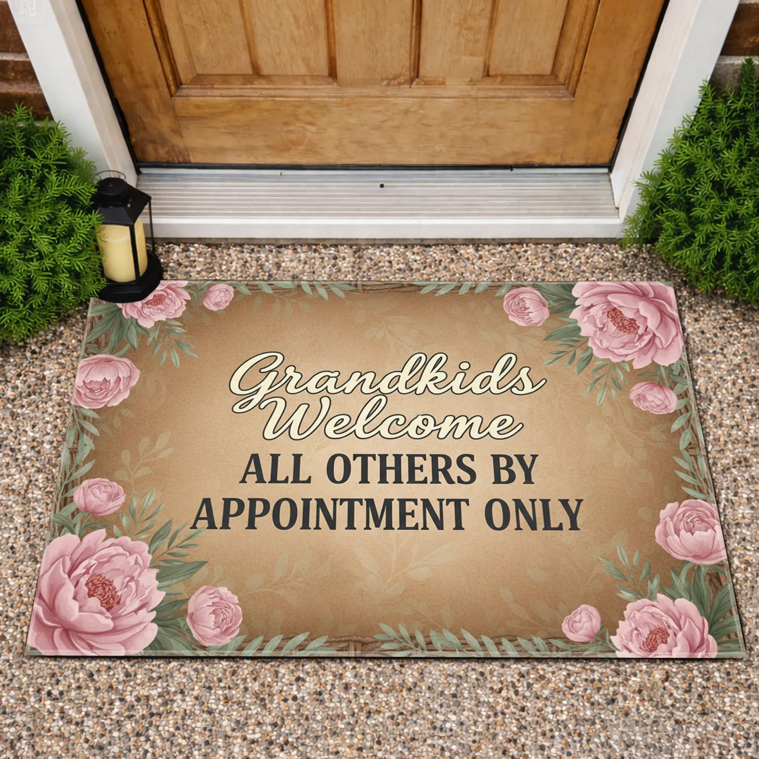 Grandkids Welcome Appointment Only Peony Floral - Home Decor Gift for Grandparents Doormat - 1
