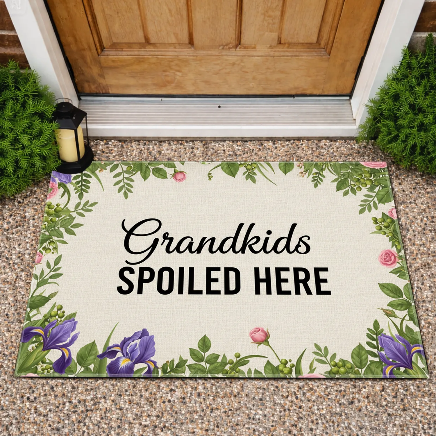Grandkids Spoiled Here Floral - Home Decor Gift for Grandparents Doormat - 1