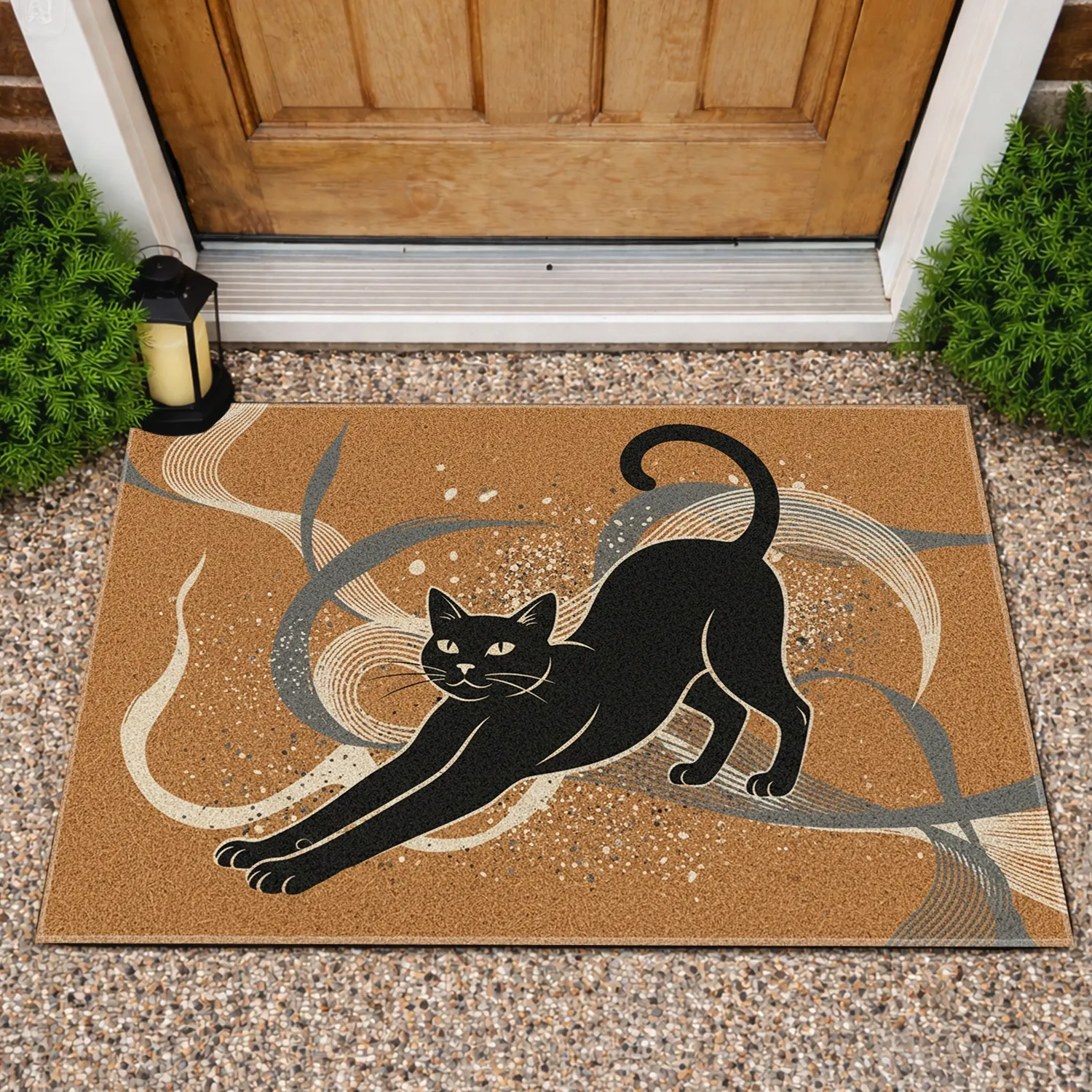Black Cat Silhouette - Everyday Home Decor Gift for Cat Lover Doormat - 1