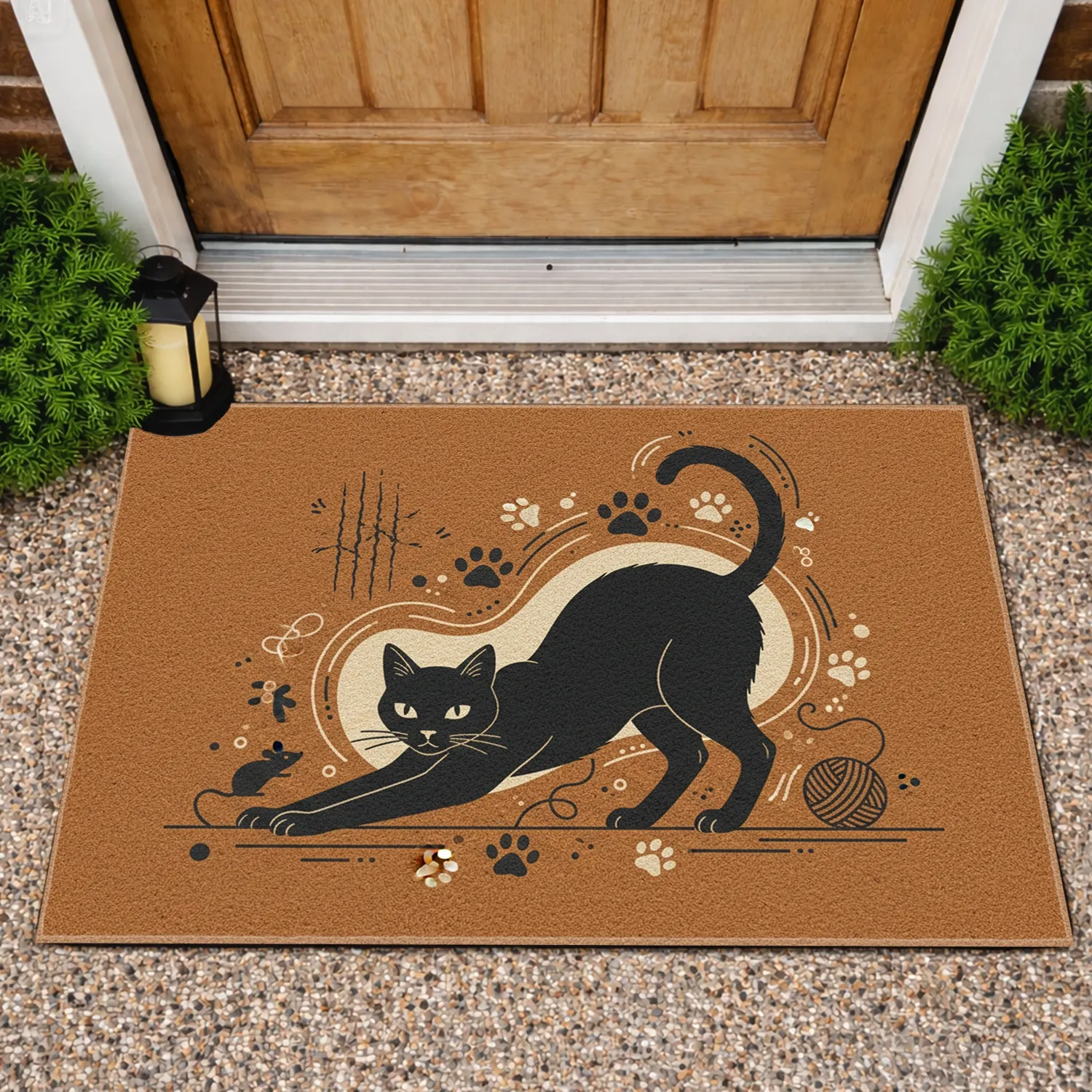 Sleek Black Cat Stretch - Cozy Home Decor Gift for Cat Lover Doormat - 1