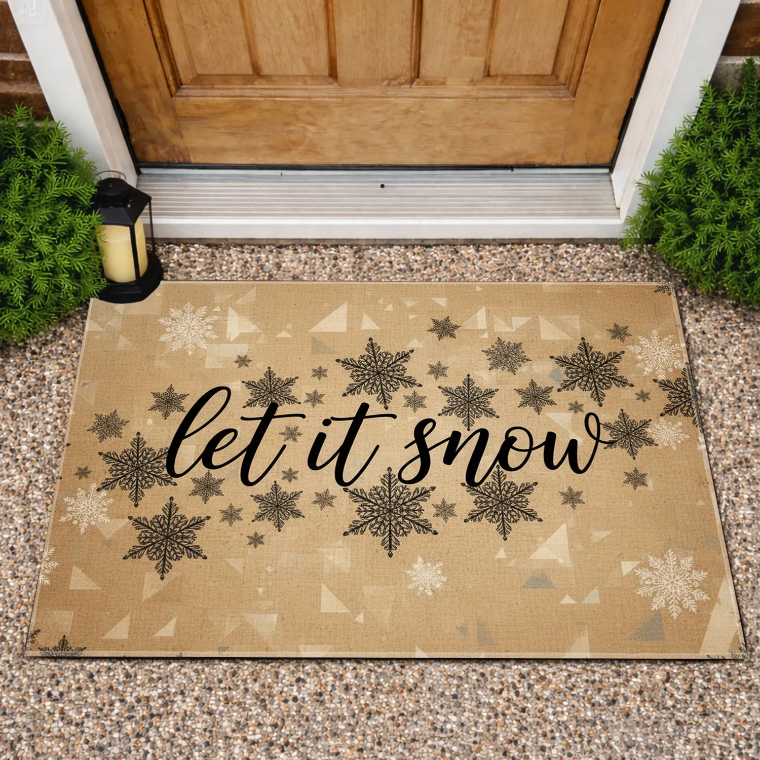Let It Snow Cursive Script Snowflakes - Winter Holiday Home Decor Gift Doormat - 1