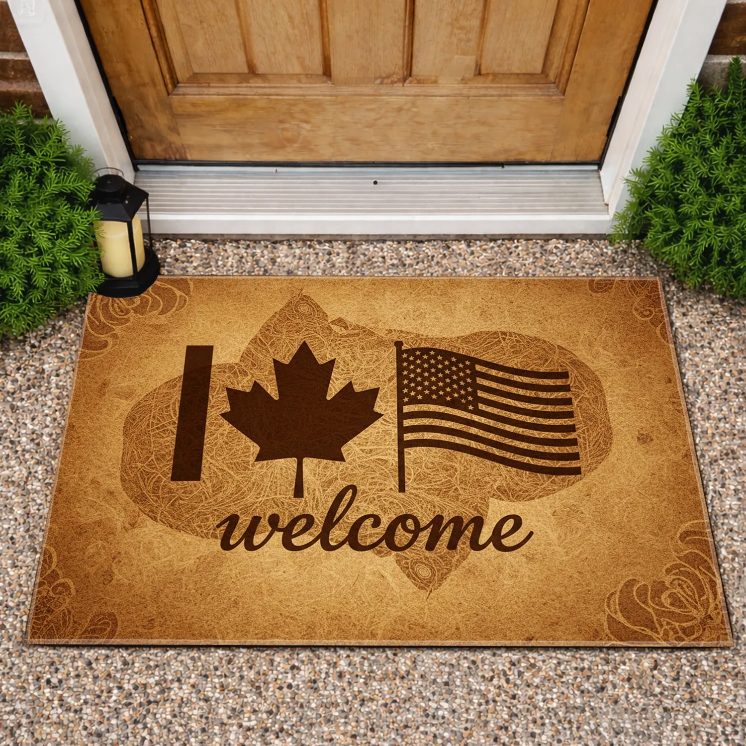 Canadian American Flag Welcome - Everyday Housewarming Home Entryway Gift Doormat - 1