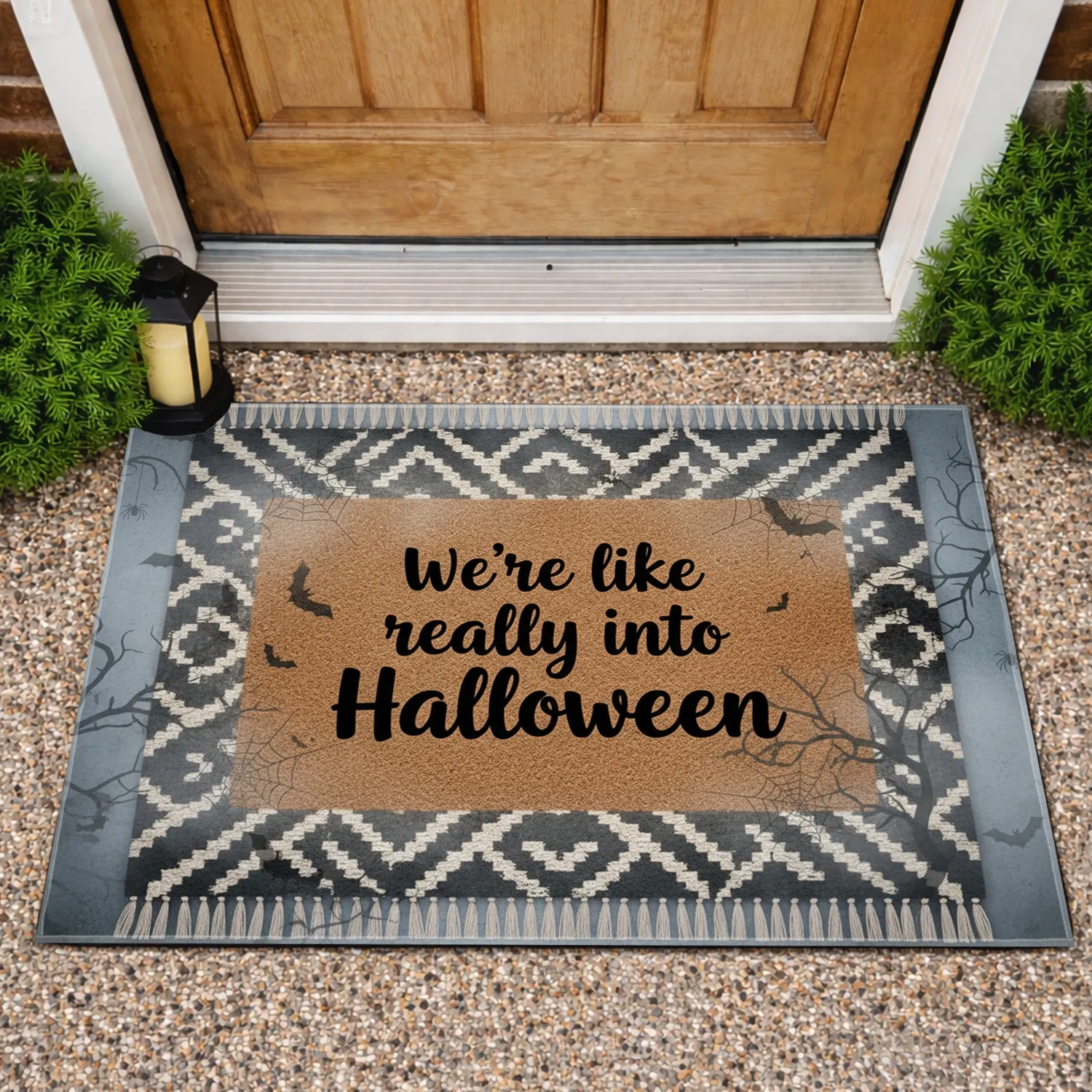 Into Halloween Message Bats Spiderwebs - Halloween Home Decor Doormat - 1