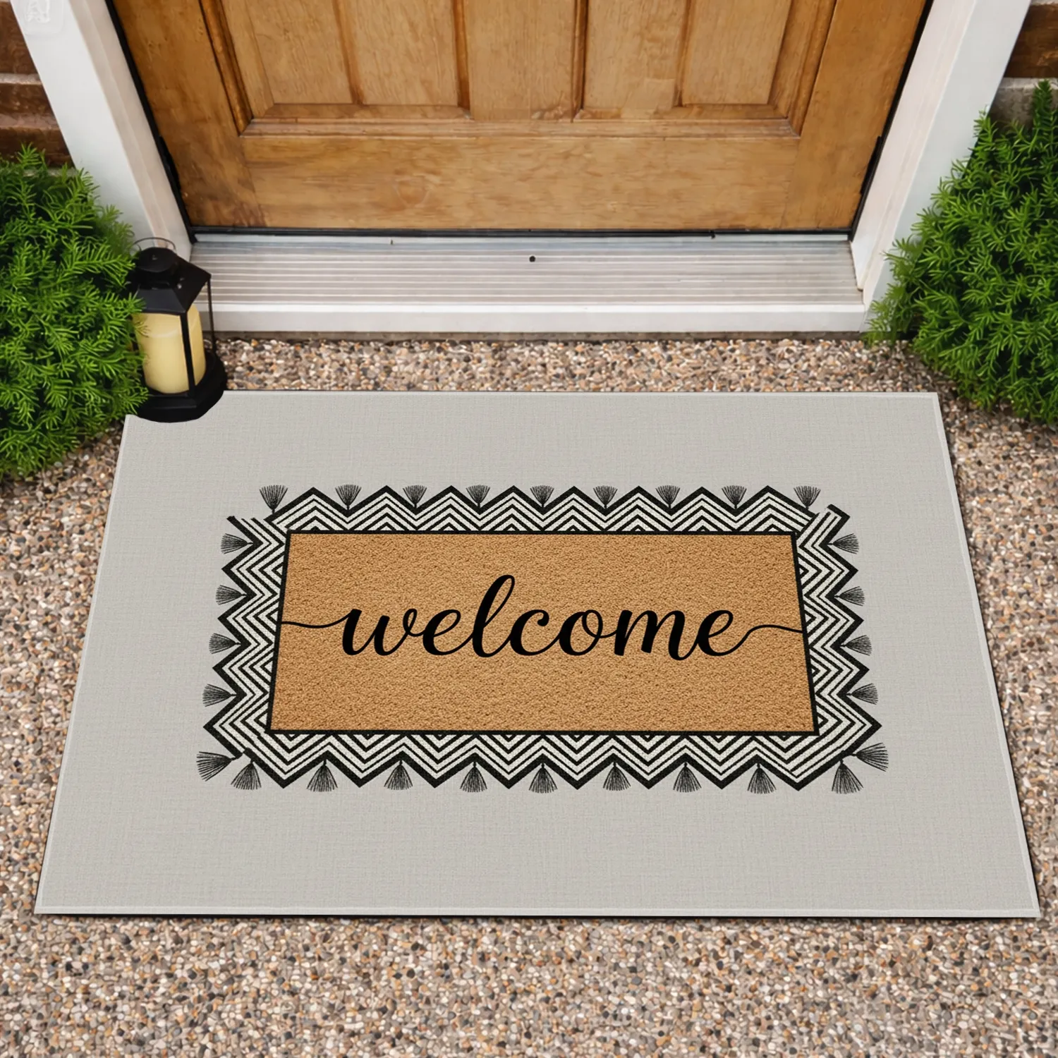Welcome Script Geometric Tribal Weave Fringe Tassel - Entryway Home Decor Living Room Doormat - 1