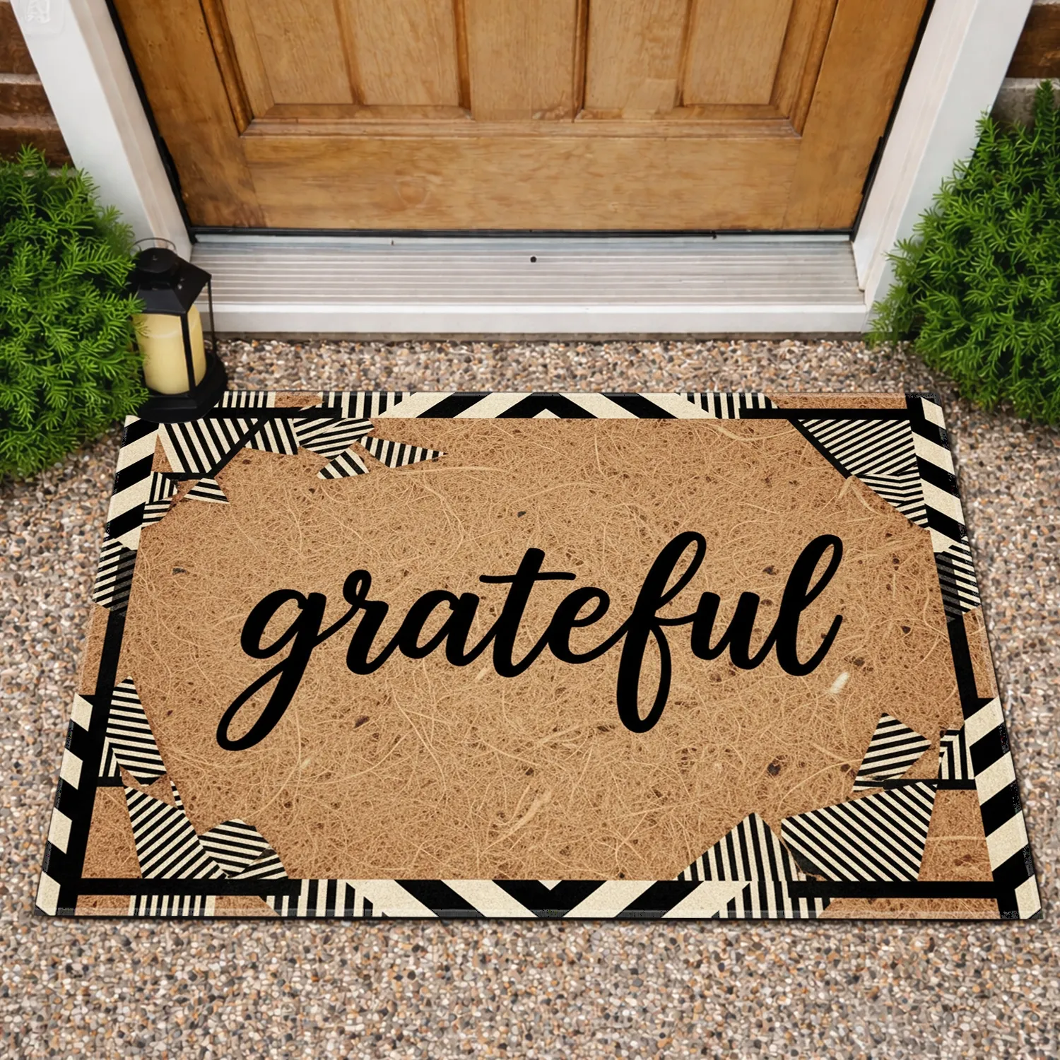 Grateful Script Textured Cream Black - Everyday Appreciation Home Decor Gift Doormat - 1