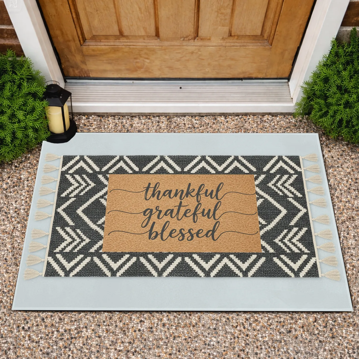 Thankful Grateful Blessed Panel Zig-Zag - Home Decor Gift Doormat - 1