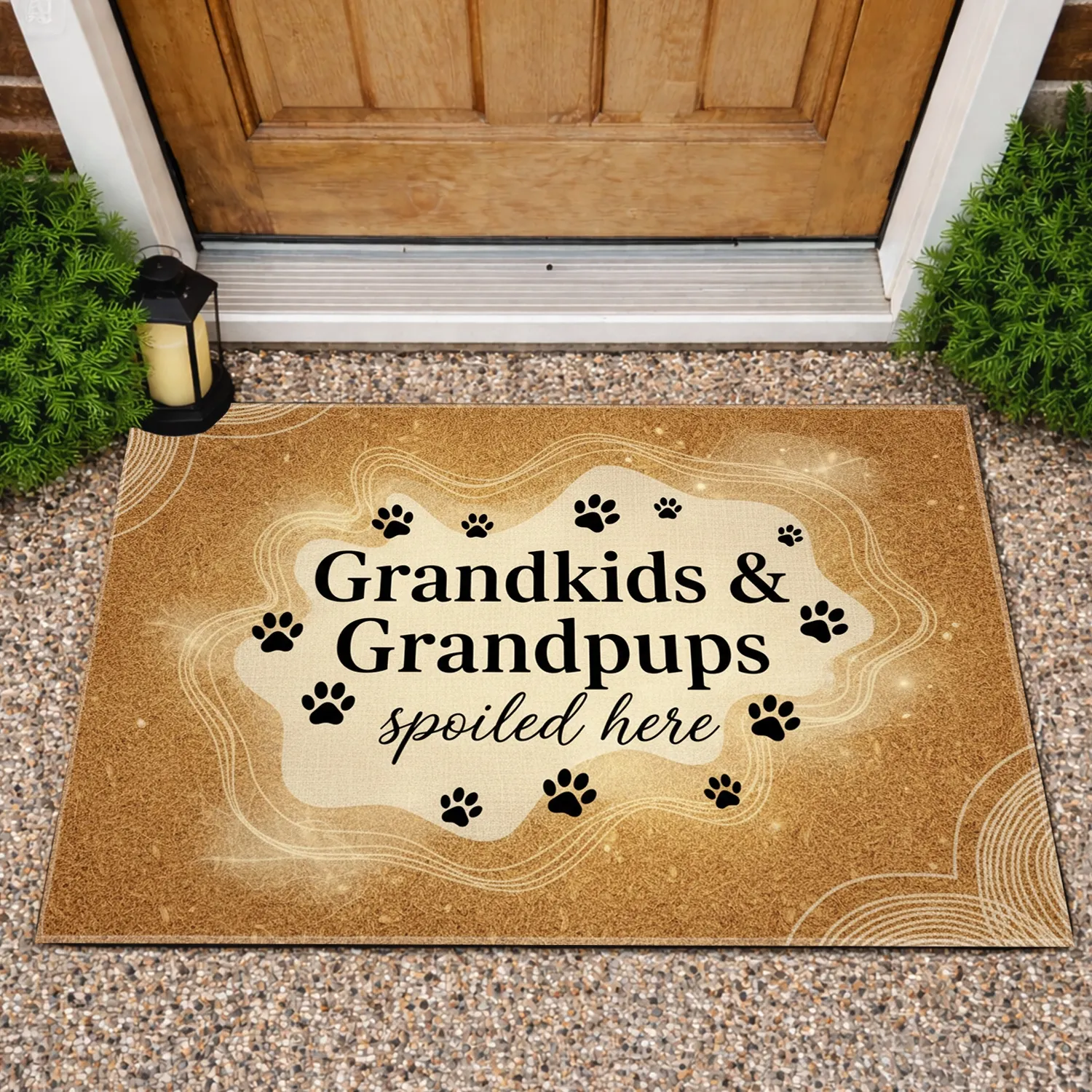 Grandkids & Grandpups Spoiled Here Paw Prints - Home Decor Gift for Grandparents Doormat - 1