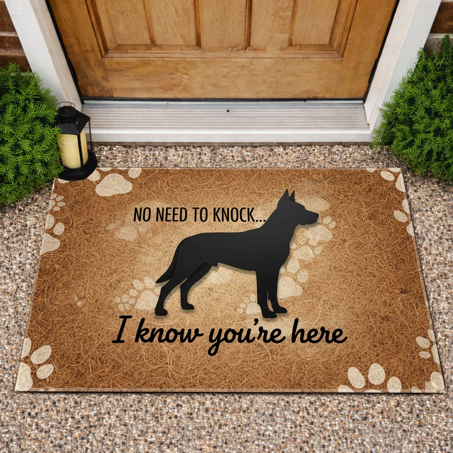 Watchful Dog Silhouette 'No Need To Knock' - Home Protection Decor - Dog Lover Gift Doormat - 1